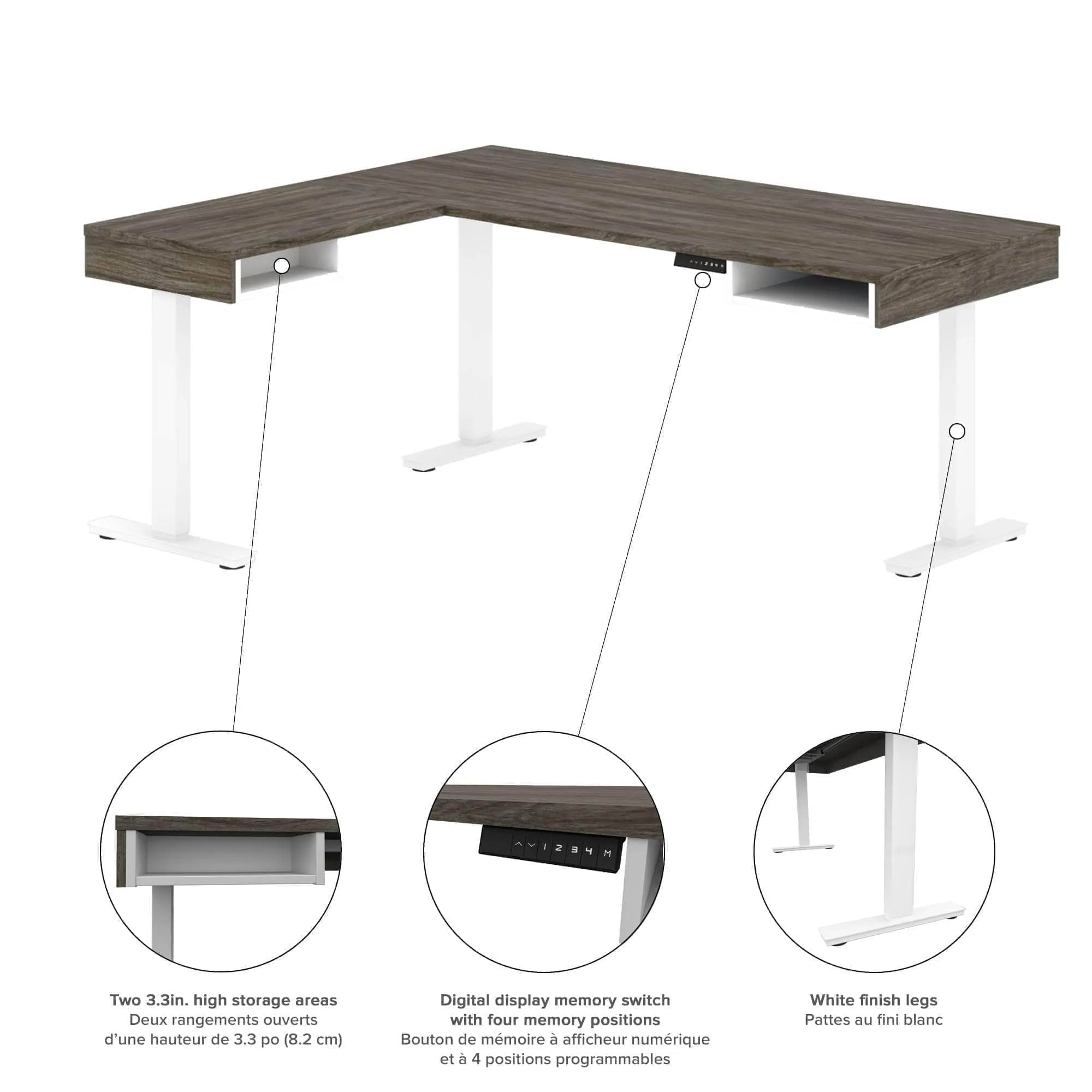 Pro-Vega L-Shaped Standing Desk with Credenza - Available in 2 Colours