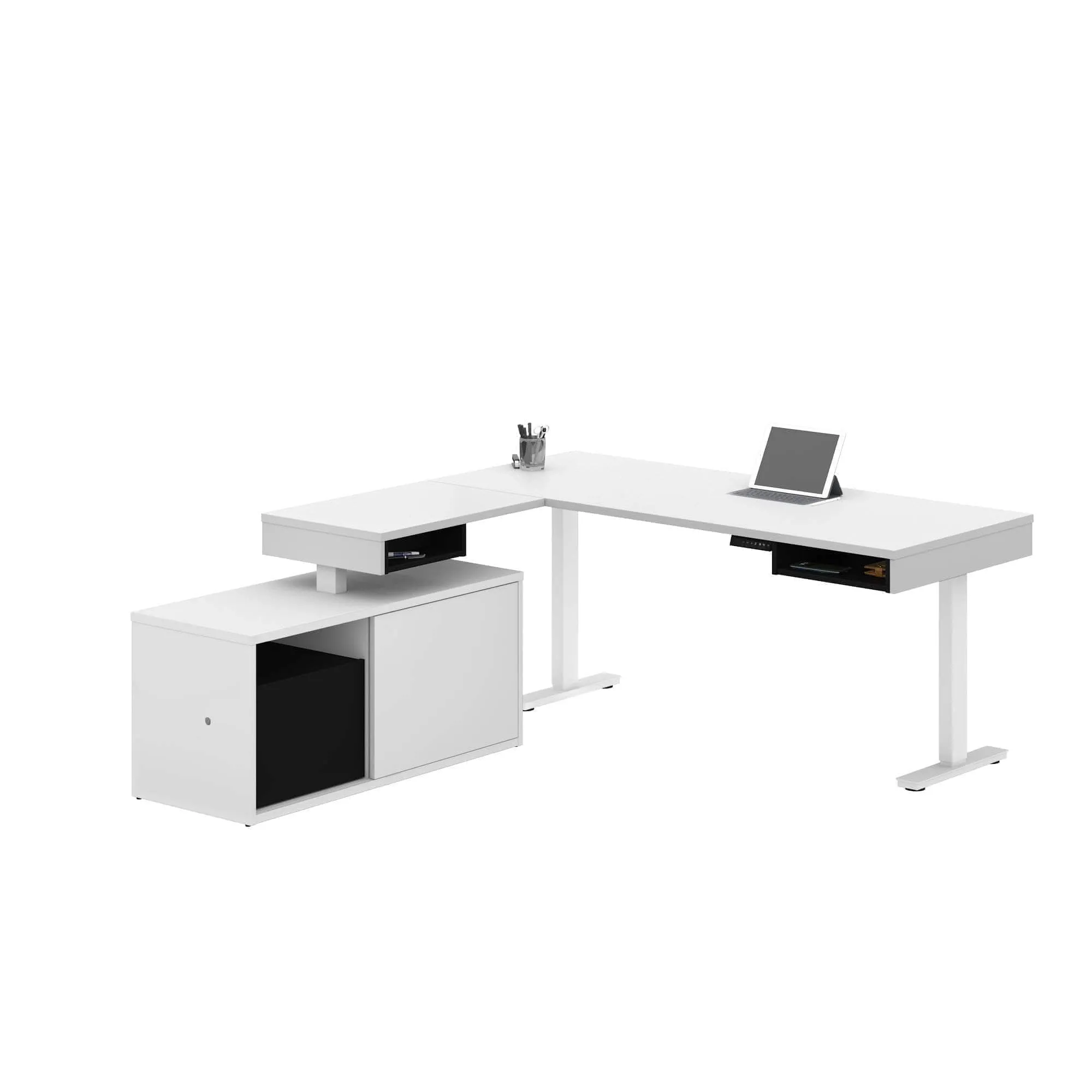 Pro-Vega L-Shaped Standing Desk with Credenza - Available in 2 Colours