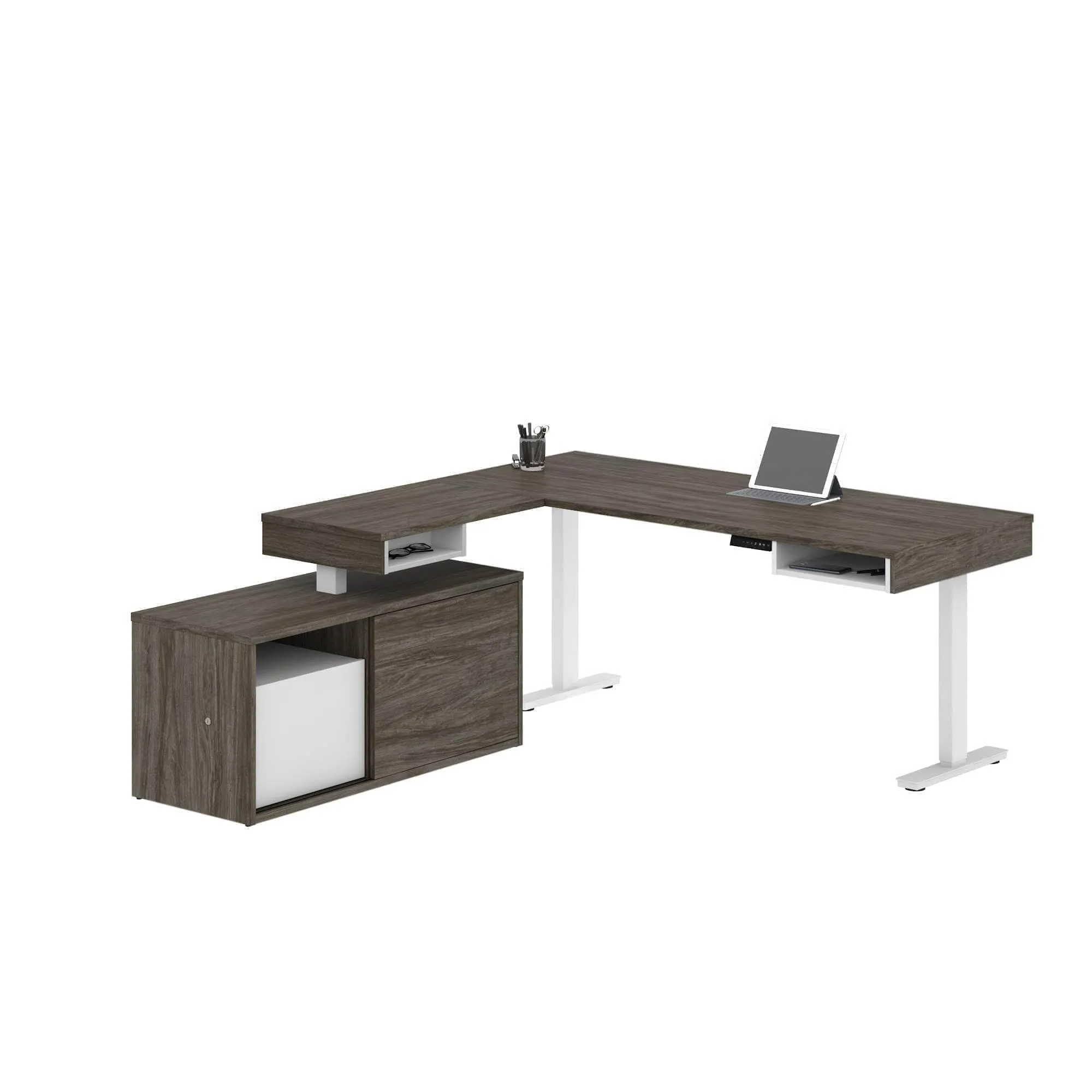 Pro-Vega L-Shaped Standing Desk with Credenza - Available in 2 Colours