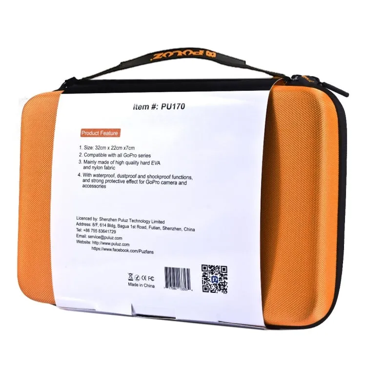 PULUZ Waterproof Carrying and Travel Case for for GoPro, Insta360, DJI and Other Action Cameras Accessories, Large Size: 32cm x 22cm x 7cm(Orange)