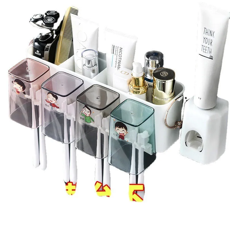 Punch Free Toothbrush Holder Set Toothpaste Squeezer