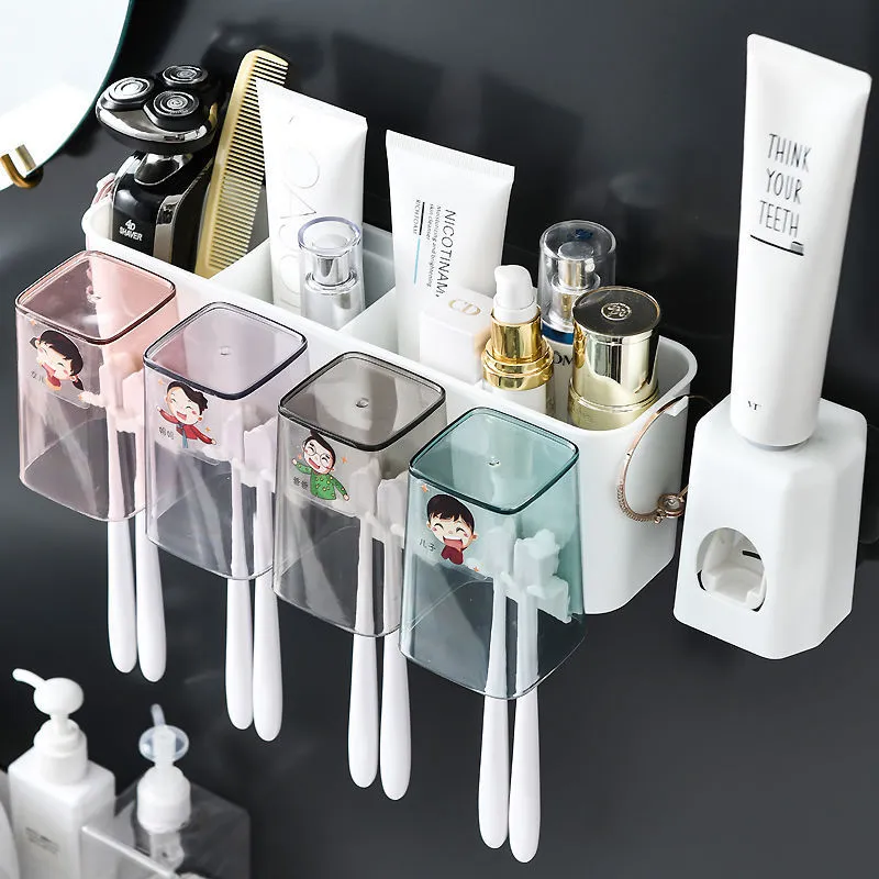 Punch Free Toothbrush Holder Set Toothpaste Squeezer