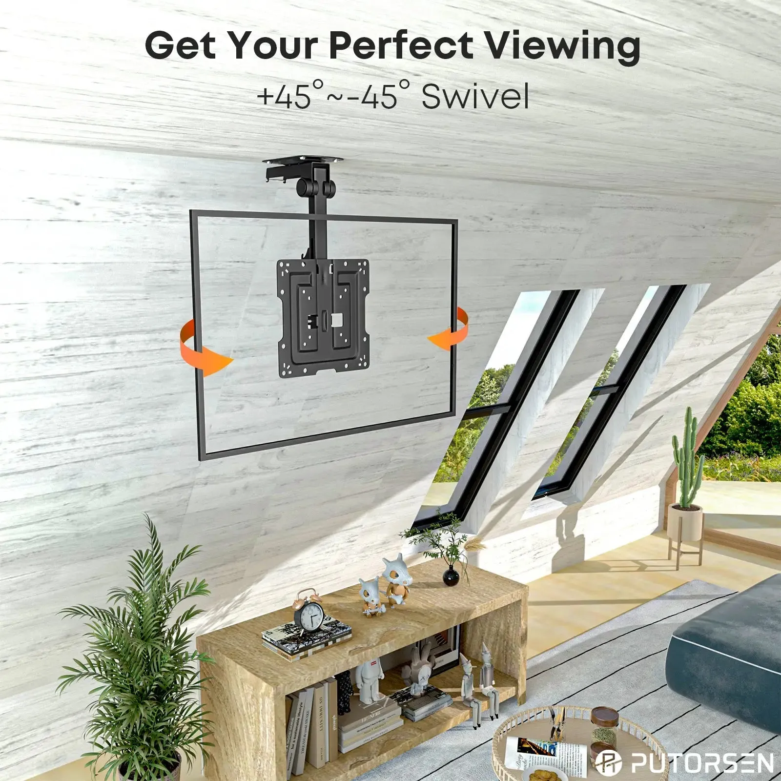 PUTORSEN 19-43 inch TV ceiling mount Foldable, height-adjustable ceiling mount for televisions