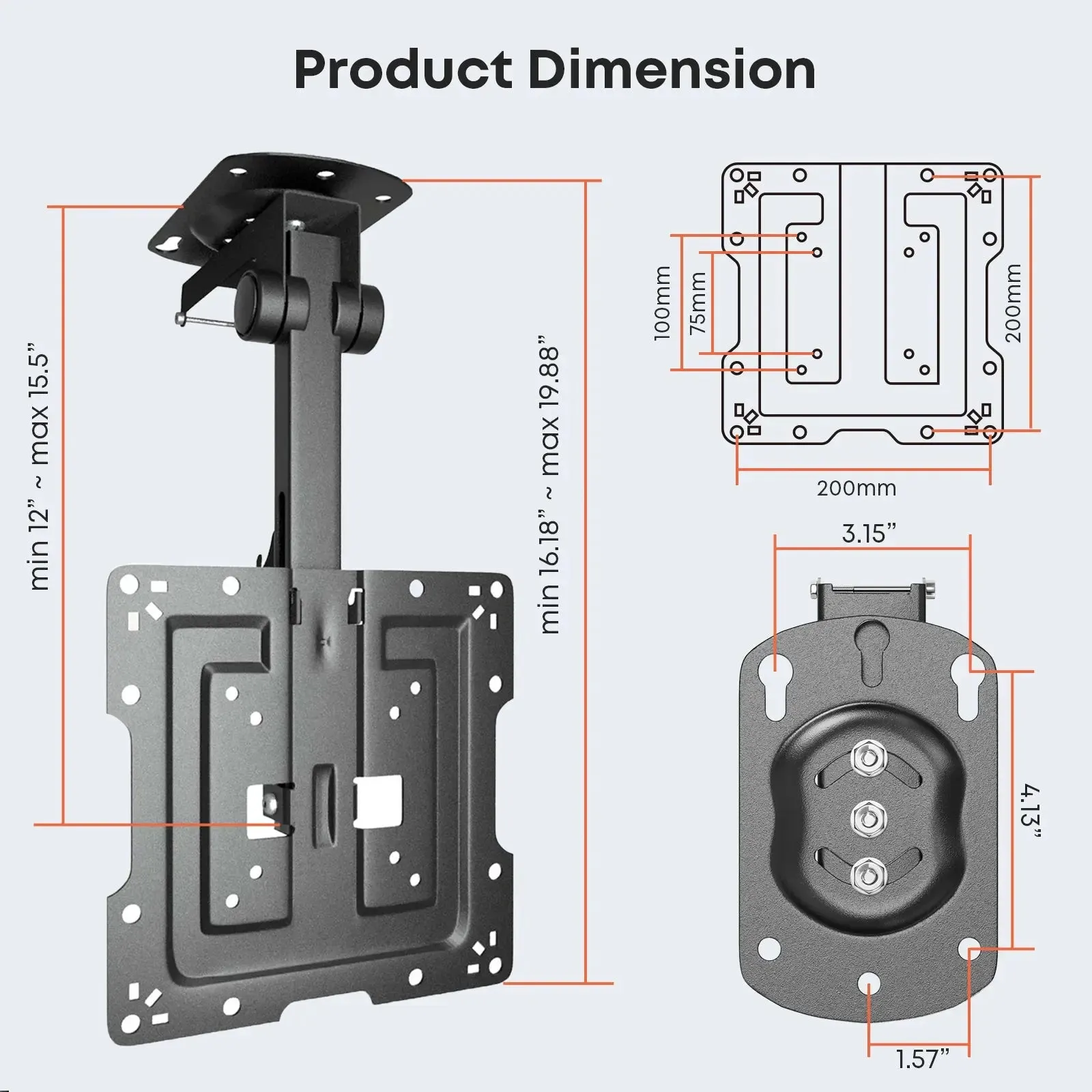 PUTORSEN 19-43 inch TV ceiling mount Foldable, height-adjustable ceiling mount for televisions