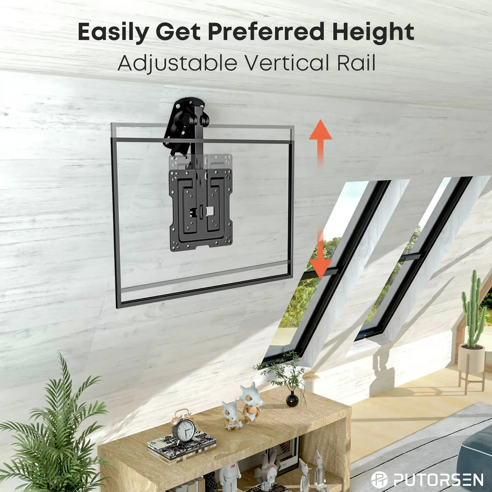 PUTORSEN 19-43 inch TV ceiling mount Foldable, height-adjustable ceiling mount for televisions