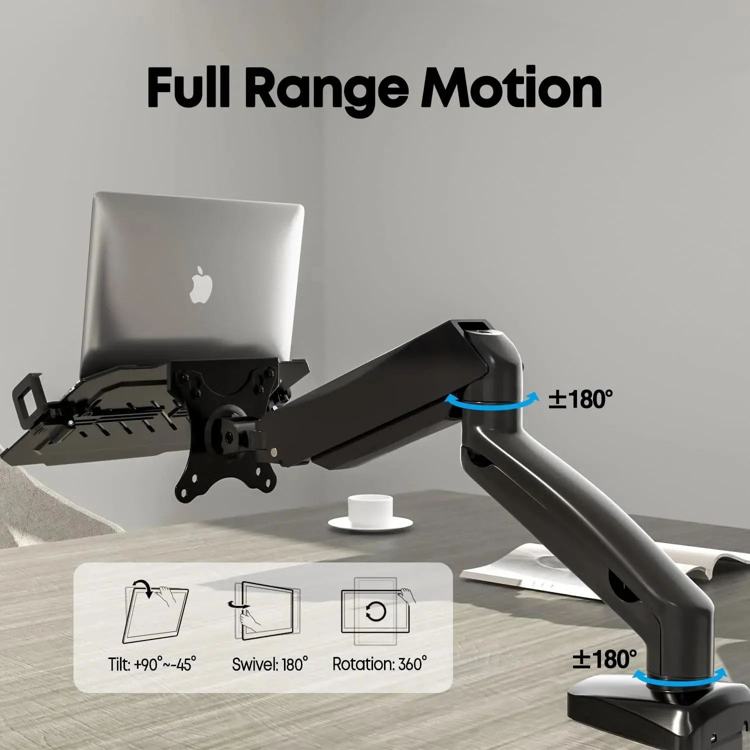 PUTORSEN 2 in 1 Laptop Arm Mount for Desk, Fit 12-17'' Notebook & 17-32'' Monitor, Single Monitor Mount with Adjustable Laptop Tray, Holds up to 19.8lbs, Clamp and Grommet Mounting