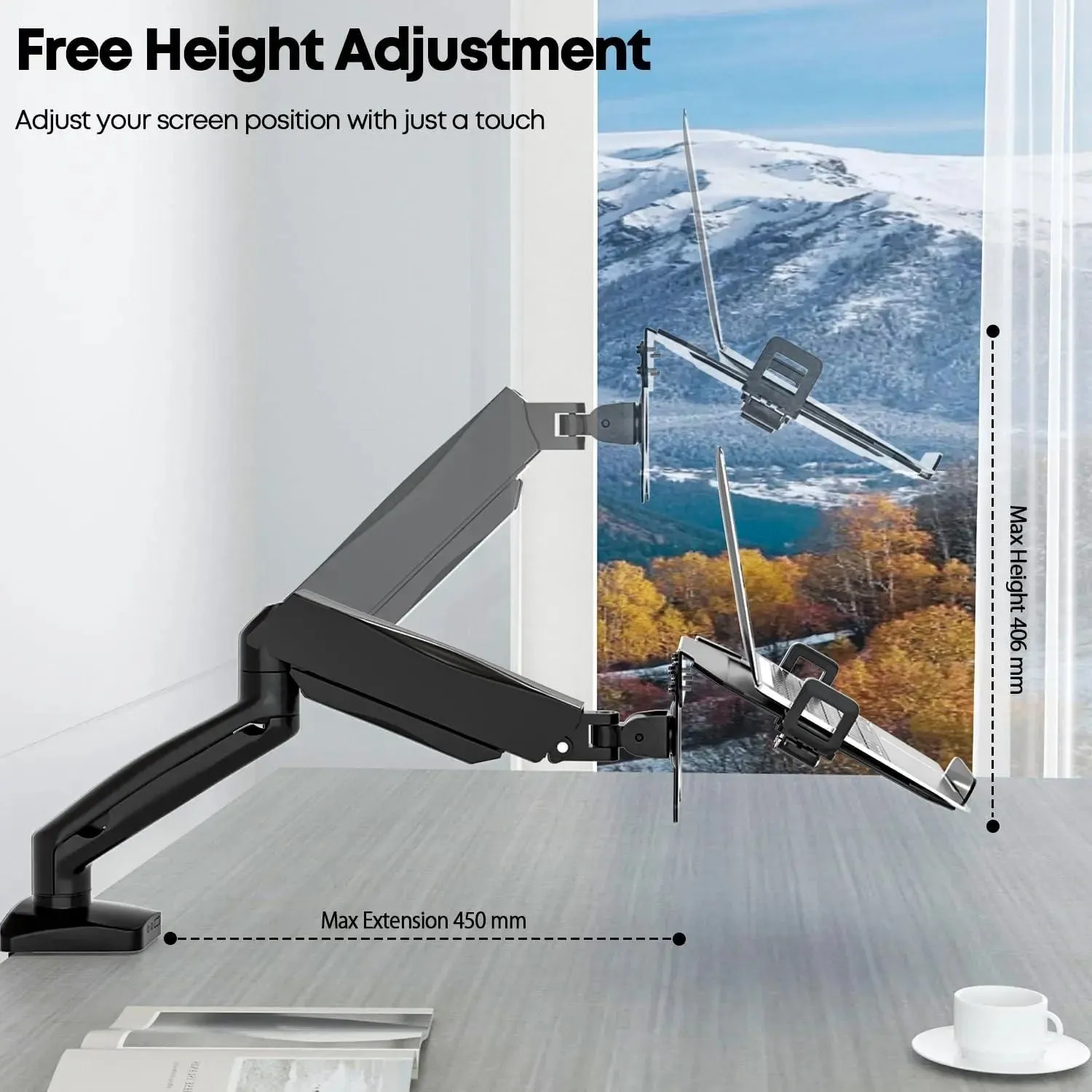 PUTORSEN 2 in 1 Laptop Arm Mount for Desk, Fit 12-17'' Notebook & 17-32'' Monitor, Single Monitor Mount with Adjustable Laptop Tray, Holds up to 19.8lbs, Clamp and Grommet Mounting