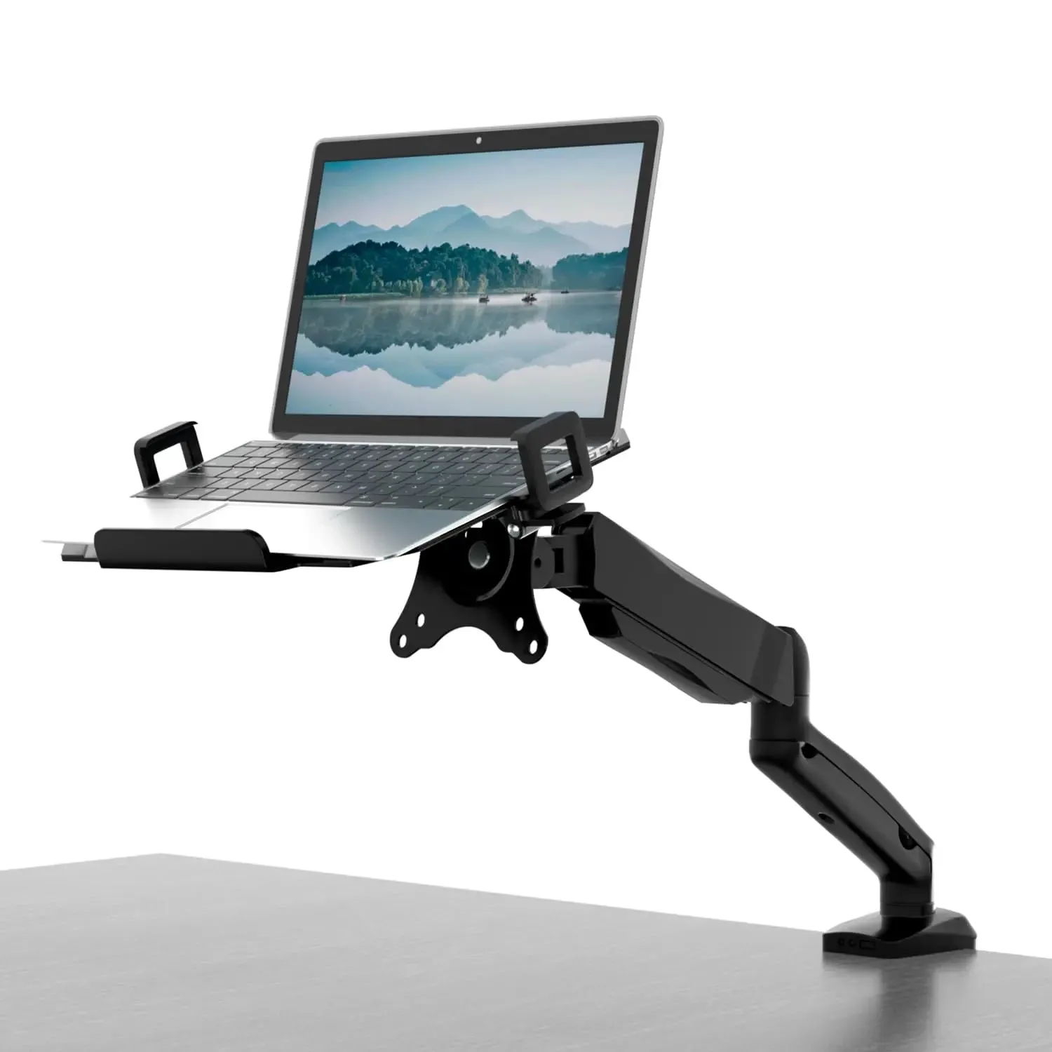 PUTORSEN 2 in 1 Laptop Arm Mount for Desk, Fit 12-17'' Notebook & 17-32'' Monitor, Single Monitor Mount with Adjustable Laptop Tray, Holds up to 19.8lbs, Clamp and Grommet Mounting