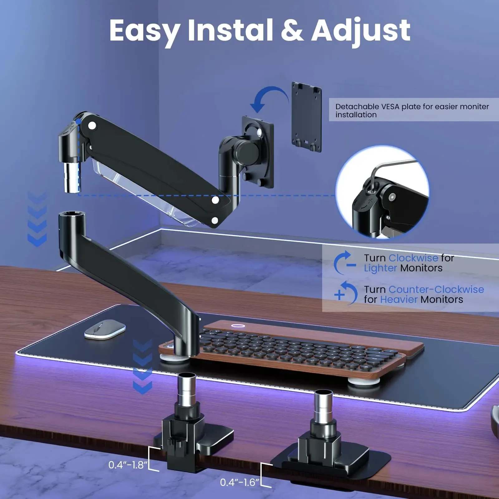 PUTORSEN 22-57 inch Single Monitor Mount, Heavy Duty Monitor Arm Desk Mount Holds up to 59.4lbs, Fully Adjustable Ultrawide Monitor Stand with Steel Monitor Mount Reinforcement Plate, VESA75/100/200