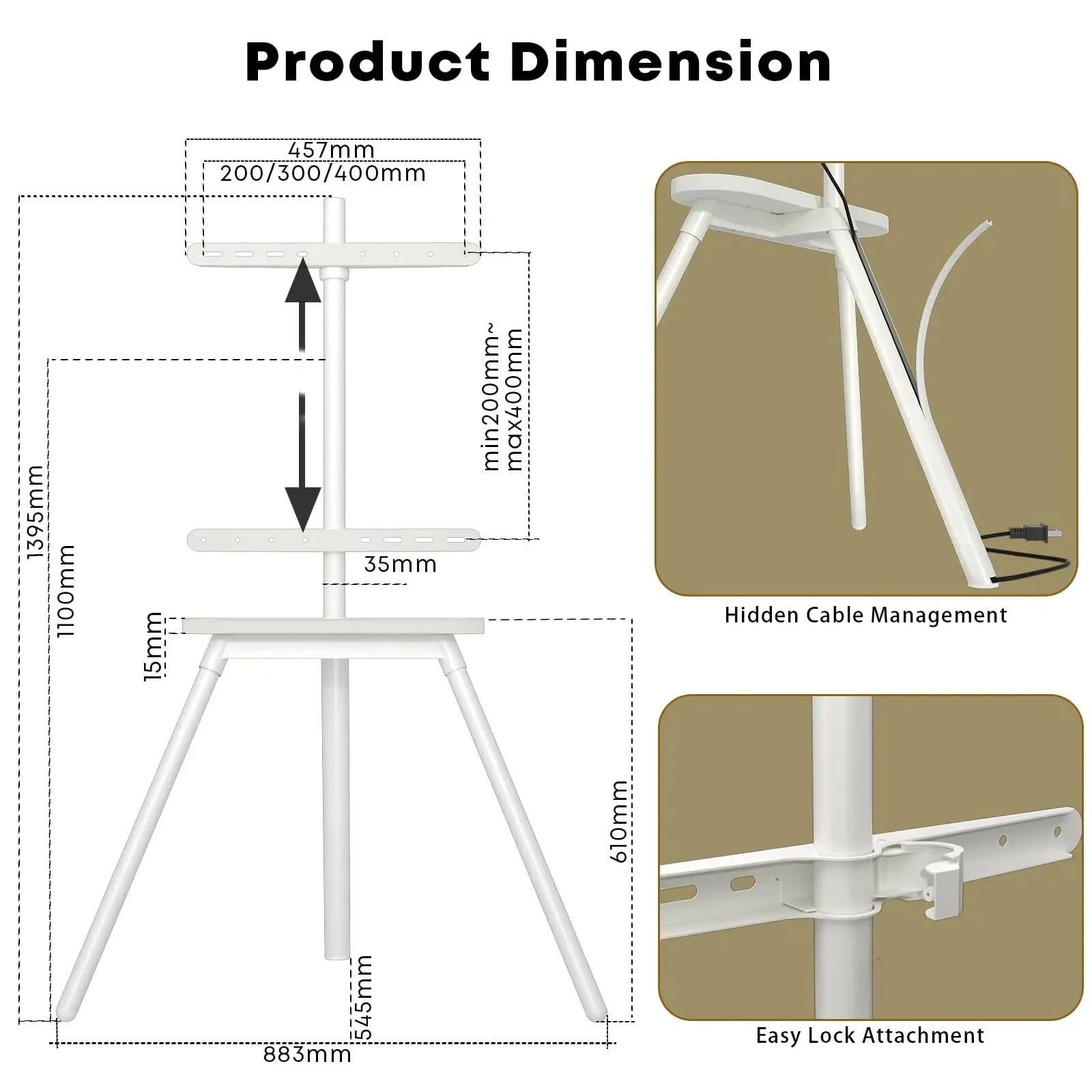 PUTORSEN 45 to 65 inch Universal Easel TV Stand (White)