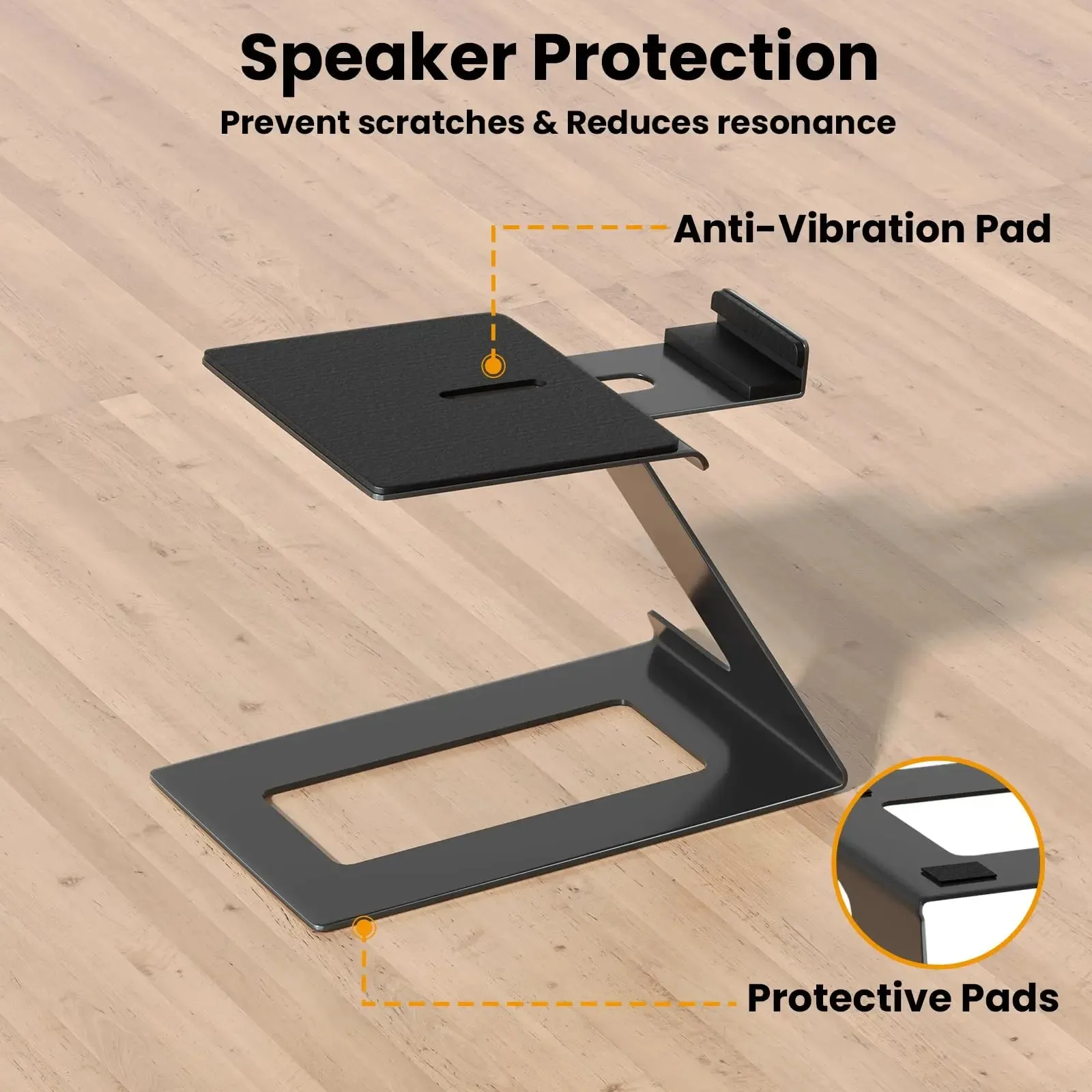 PUTORSEN A pair of black speaker stands for desktop, capable of supporting up to 10KG.