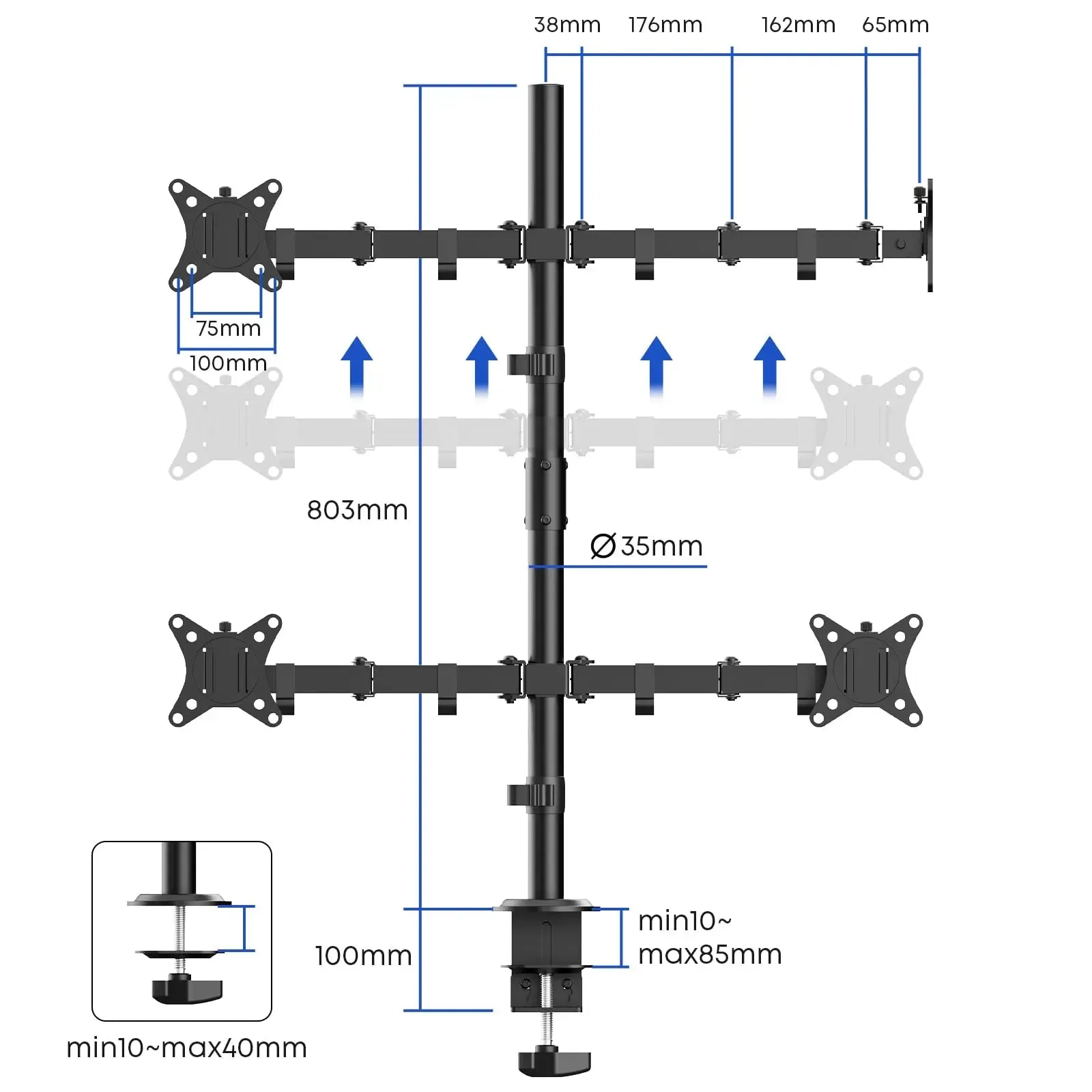 PUTORSEN fourfold Monitor Arm for 17“-32” screens