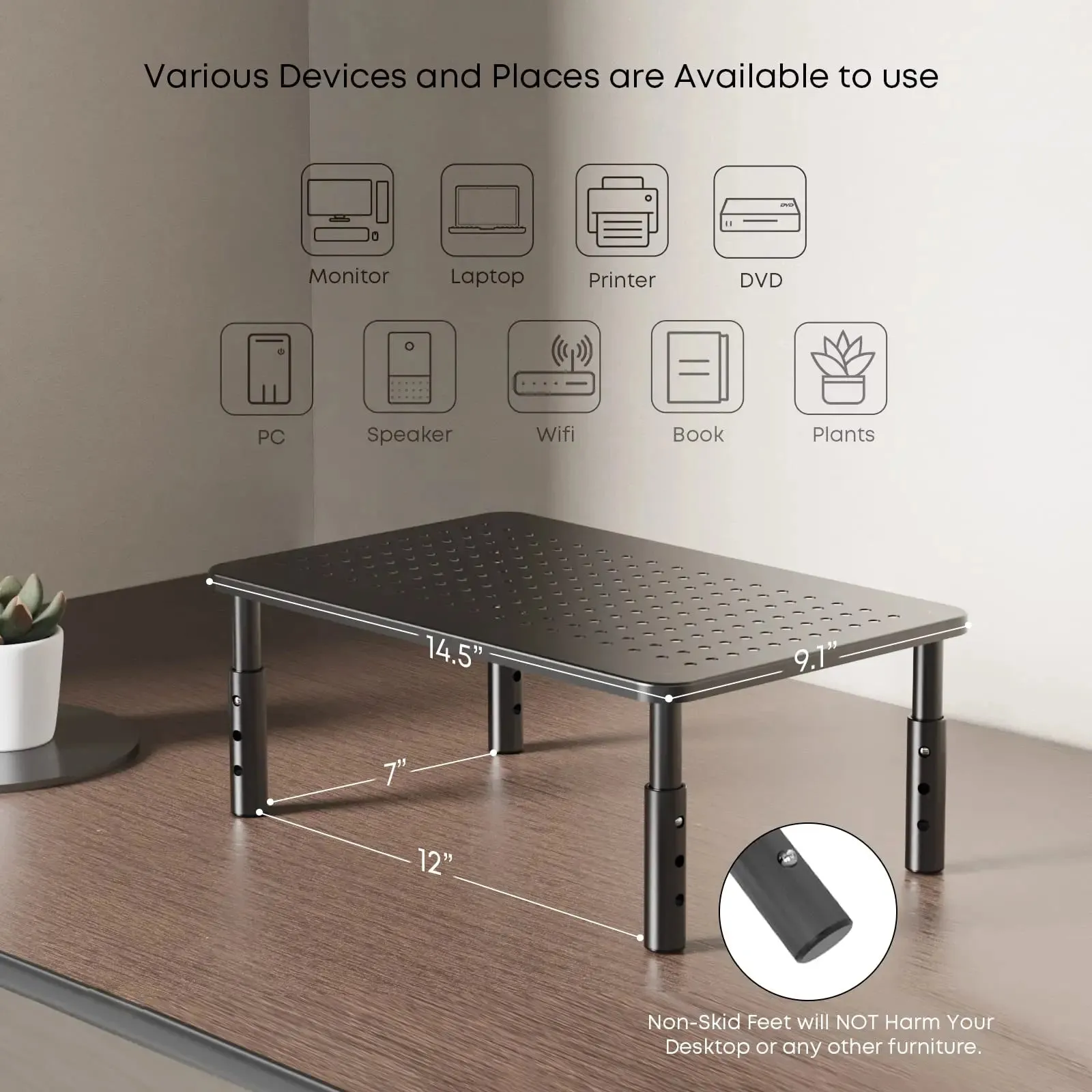 PUTORSEN Premium 3 Height Adjustable PC Monitor Stand for Laptop