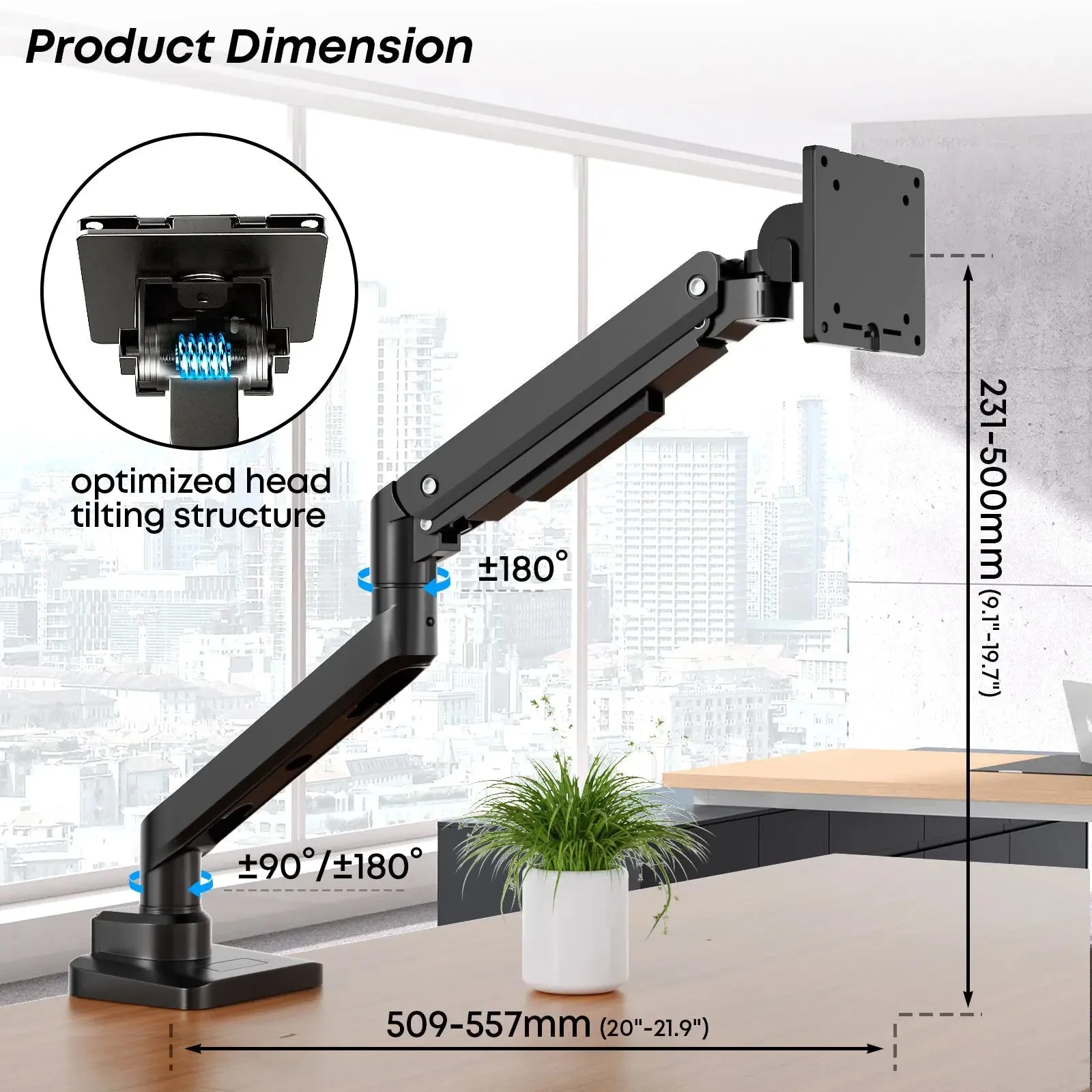 PUTORSEN Premium Heavy Duty Monitor Arm for 17 to 49 inch Screens up to 44lbs, Fully Adjustable Ultrawide Single Clamp-on Desk Mount Stand