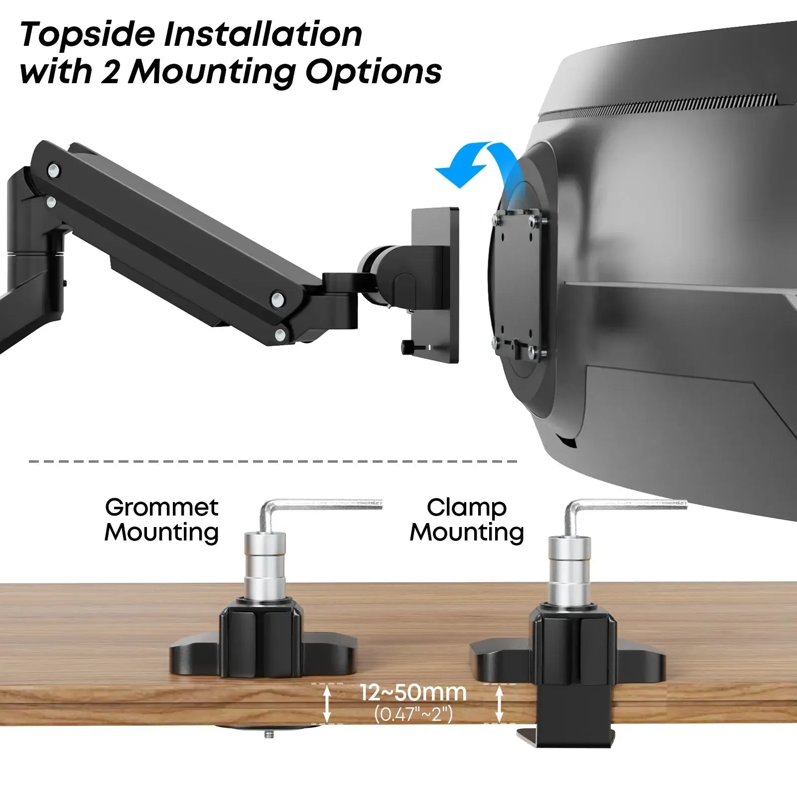 PUTORSEN Premium Heavy Duty Monitor Arm for 17 to 49 inch Screens up to 44lbs, Fully Adjustable Ultrawide Single Clamp-on Desk Mount Stand