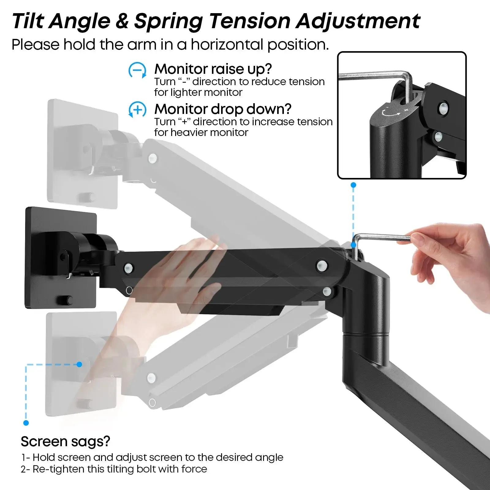 PUTORSEN Premium Heavy Duty Monitor Arm for 17 to 49 inch Screens up to 44lbs, Fully Adjustable Ultrawide Single Clamp-on Desk Mount Stand