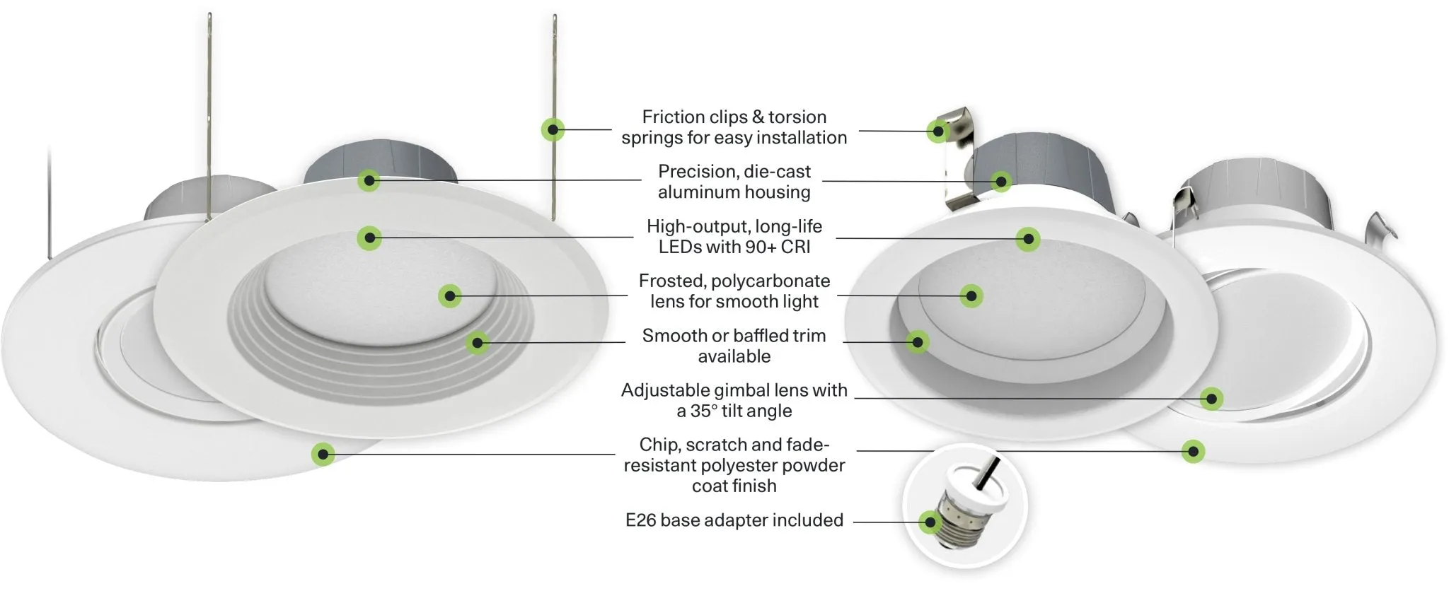 RAB 8W LED 4" Round Retrofit Downlight Adjustable Gimbal Selectable CCT