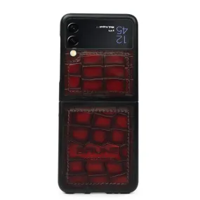 Samsung Galaxy Flip Series Mobile Cover Red Deep Croco Textured Leather by Brune & Bareskin