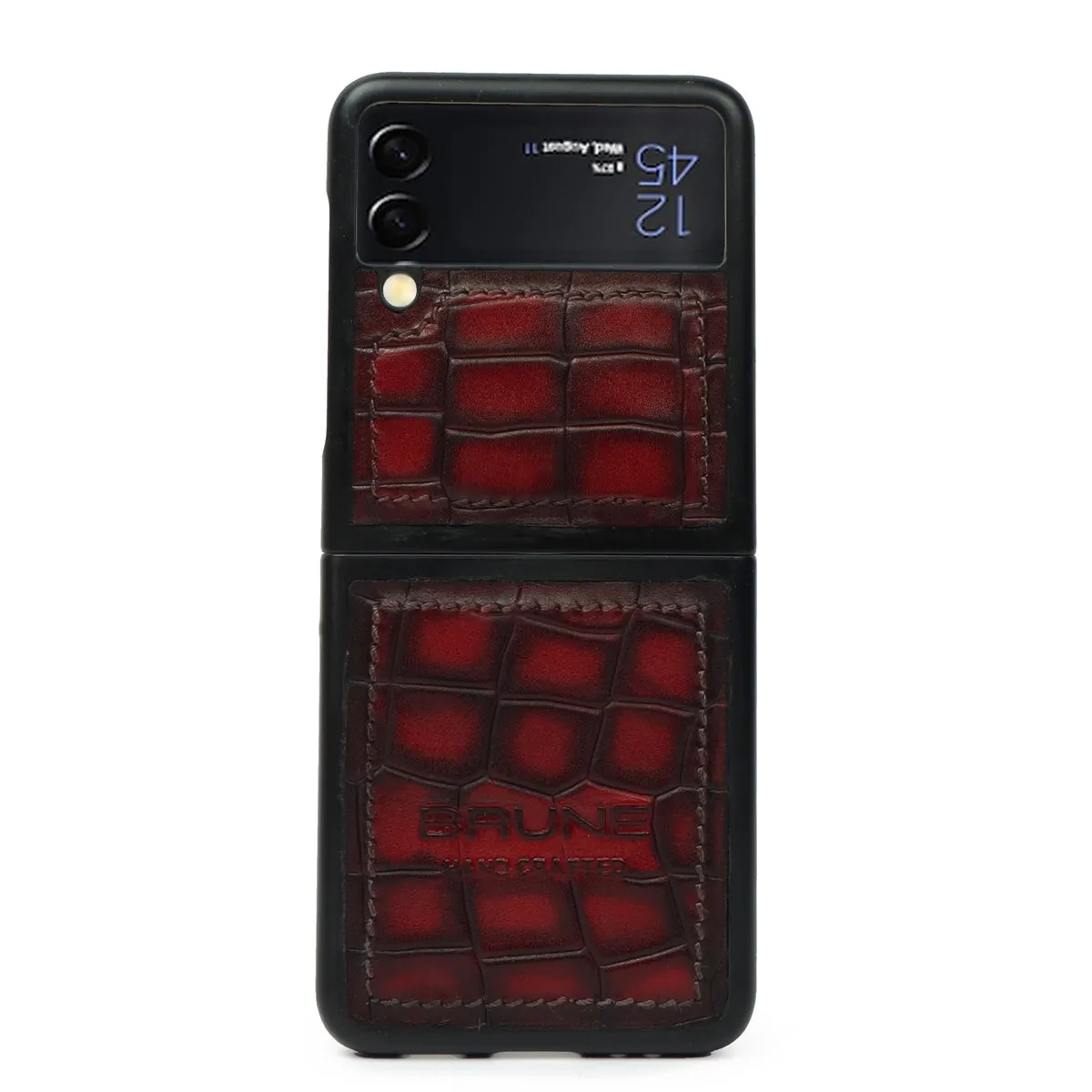 Samsung Galaxy Flip Series Mobile Cover Red Deep Croco Textured Leather by Brune & Bareskin