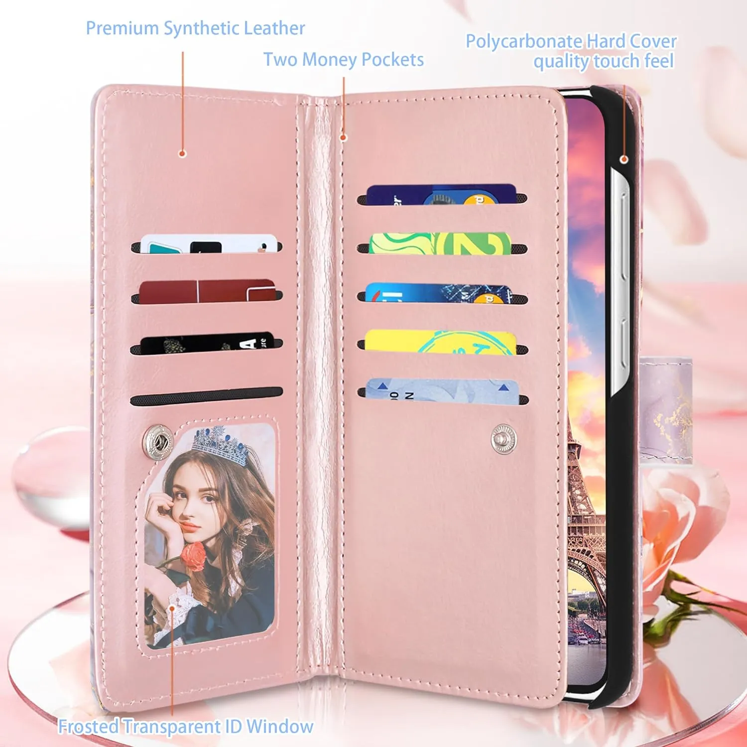 Samsung Galaxy S24 Plus Wallet Marble Rose Gold PU Strap Fullbody Girls Phone Case