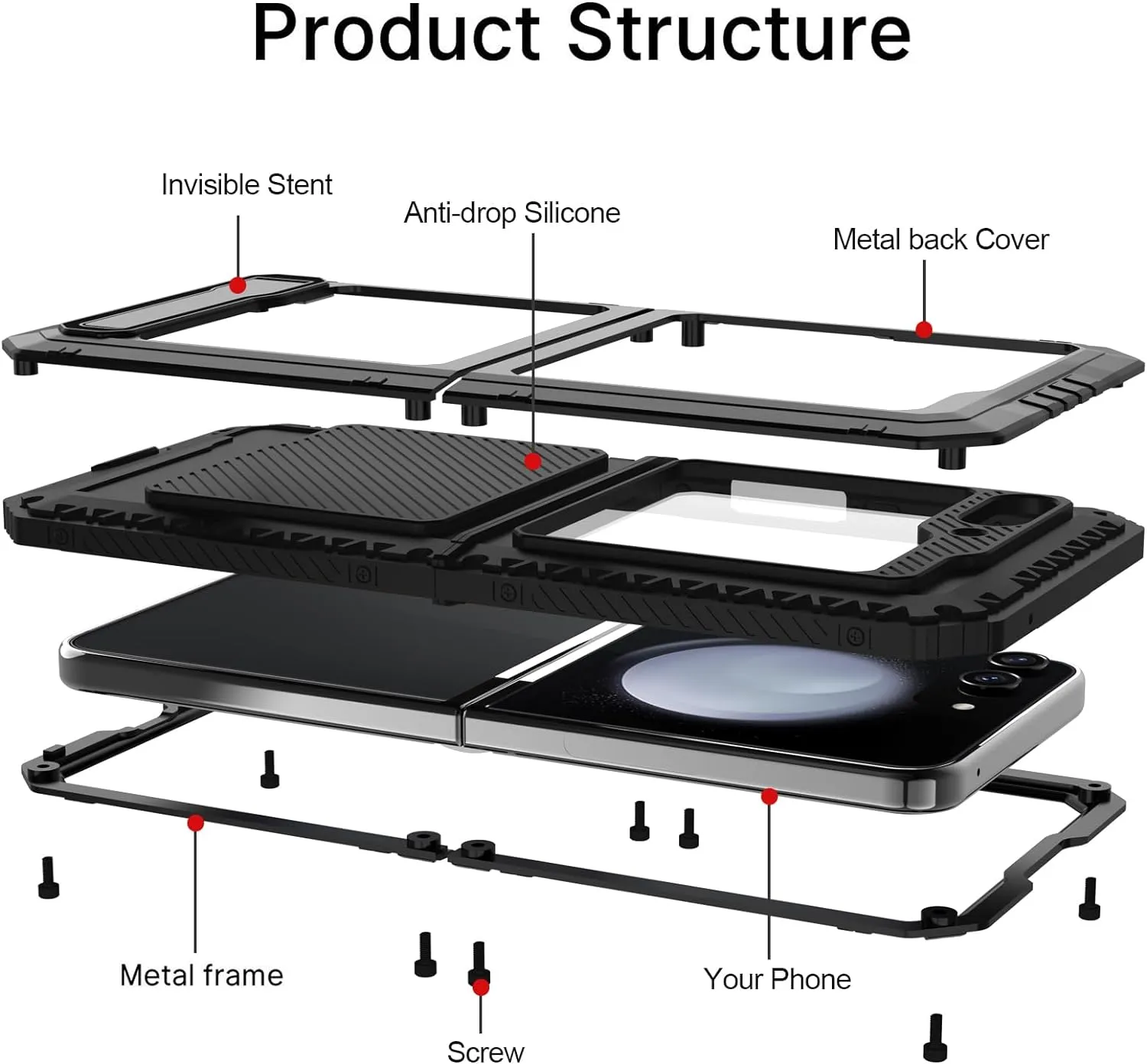 Samsung Galaxy Z Flip 5 Case Rugged Heavy Duty Metal Protective Cover Case