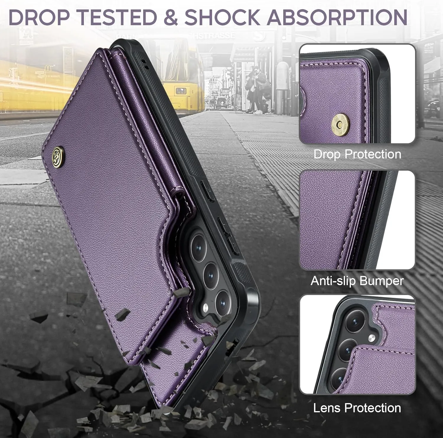 Samsung S24 Wallet RFID Blocking, Durable Kickstand Shockproof Case