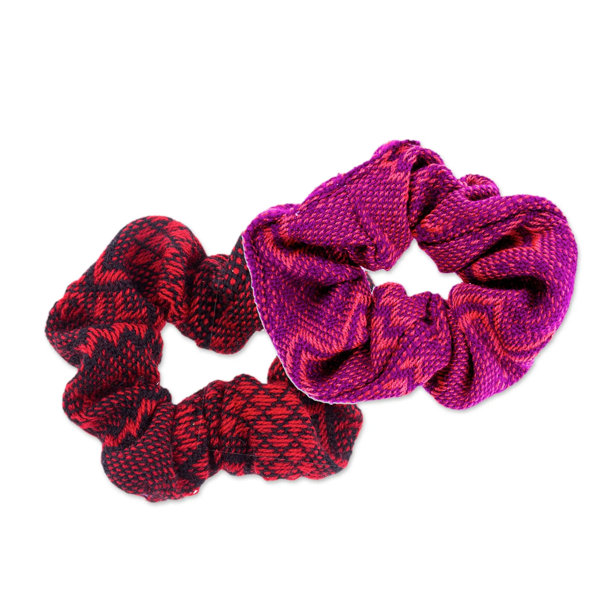 Set of 2 Embroidered Cotton Hair Scrunchies (Assorted) - Daily Style | NOVICA