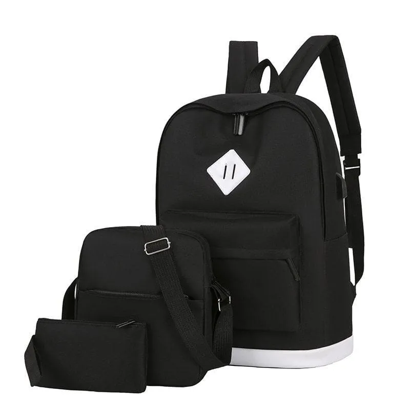 Set Of 3 Large Capacity Usb Backpack, shoulder bag and wallet