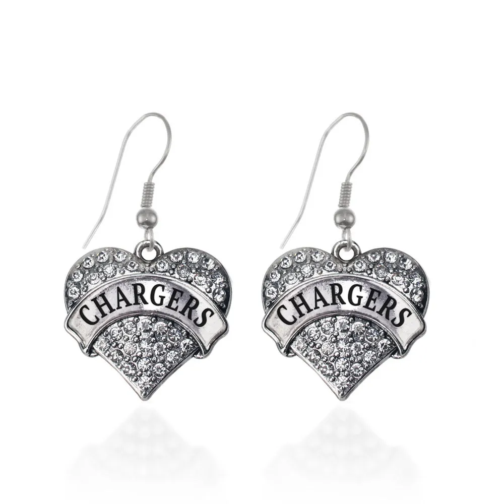 Silver Chargers Pave Heart Charm Dangle Earrings