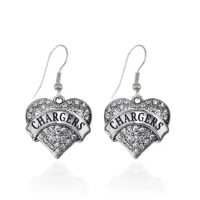 Silver Chargers Pave Heart Charm Dangle Earrings