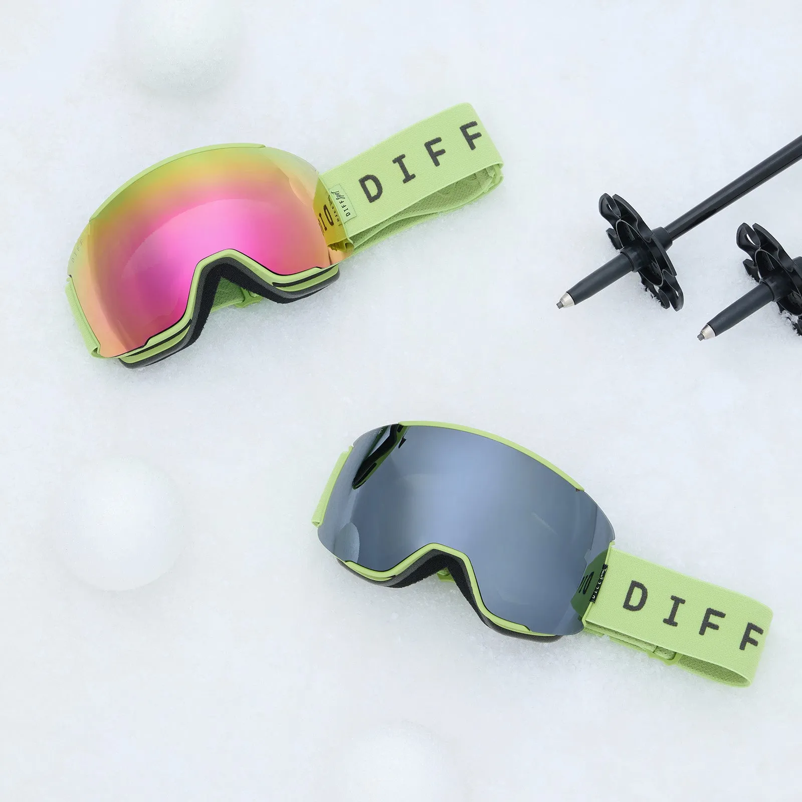 SNOW GOGGLES - ALPINE   LIME GREEN   HOT PINK MIRROR   POLARIZED GOGGLES & FREE GLACIER GREY LENS