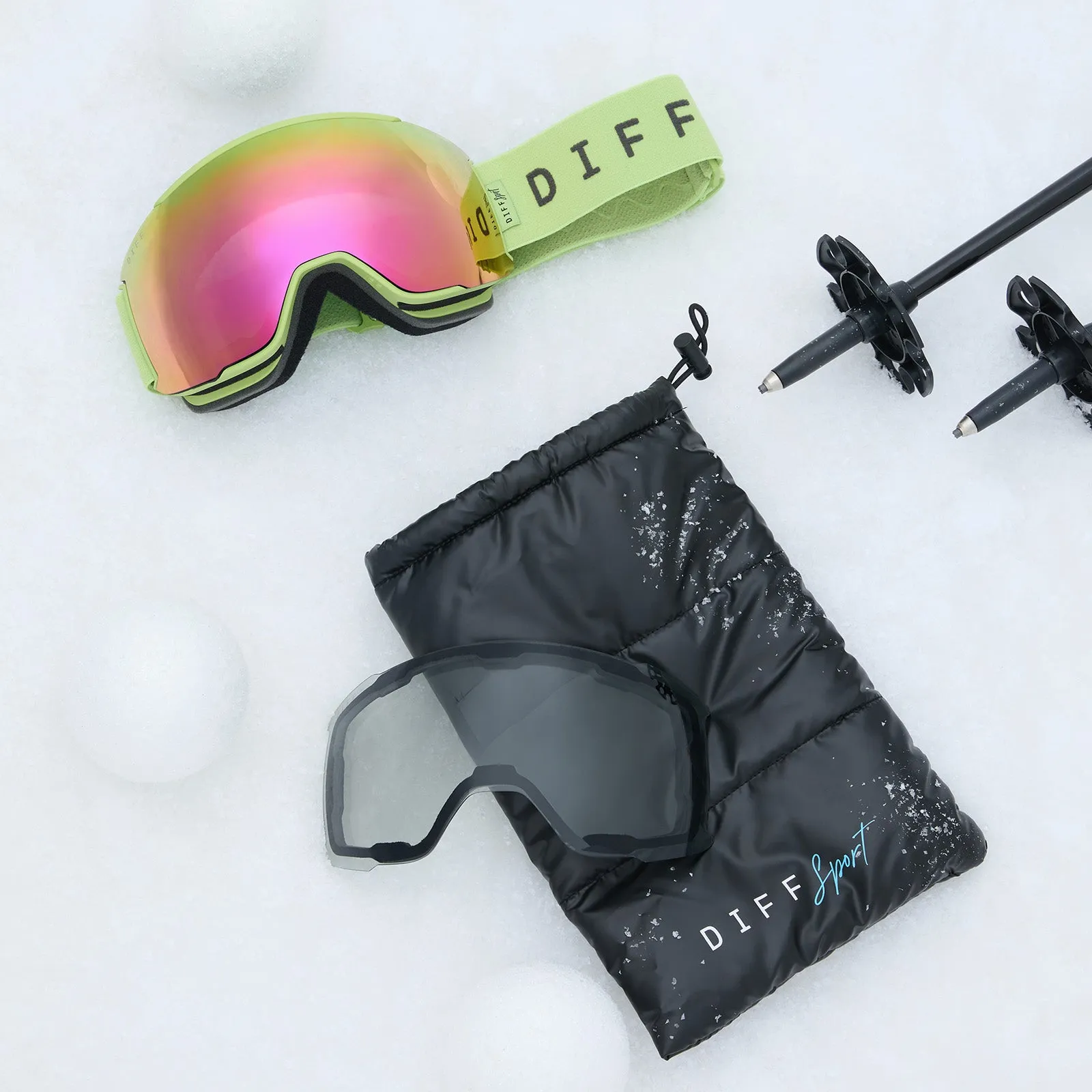 SNOW GOGGLES - ALPINE   LIME GREEN   HOT PINK MIRROR   POLARIZED GOGGLES & FREE GLACIER GREY LENS