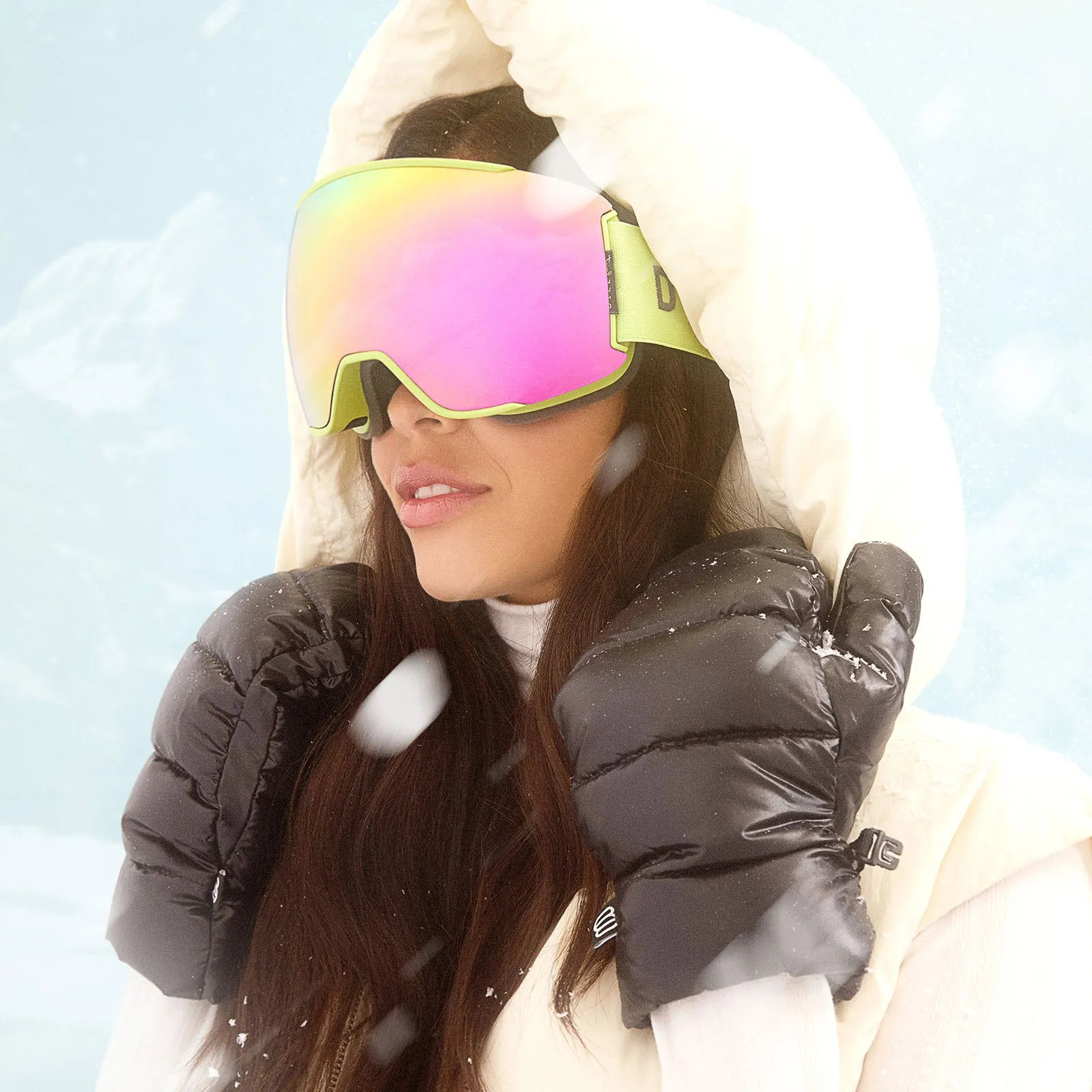 SNOW GOGGLES - ALPINE   LIME GREEN   HOT PINK MIRROR   POLARIZED GOGGLES & FREE GLACIER GREY LENS