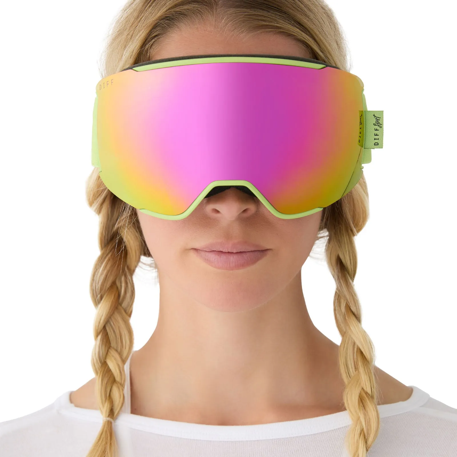 SNOW GOGGLES - ALPINE   LIME GREEN   HOT PINK MIRROR   POLARIZED GOGGLES & FREE GLACIER GREY LENS