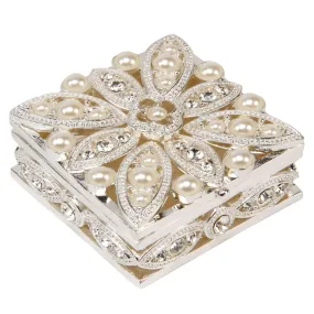 SOPHIA SQUARE SHAPE TRINKET BOX PETAL DESIGN PEARLS/CRYSTALS