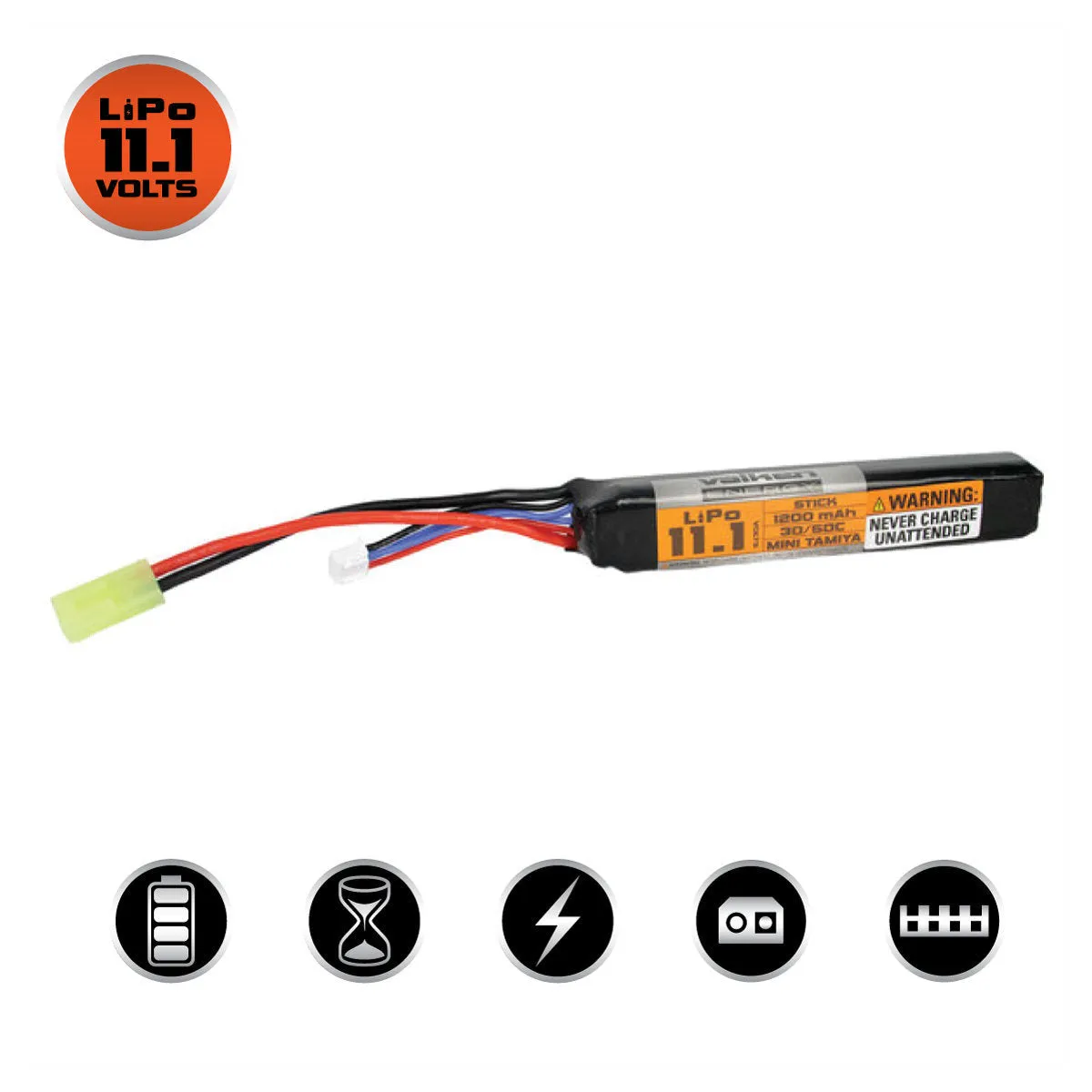 Valken Energy LiPo 11.1V 1200mAh 30C/50C Stick Style Airsoft Battery - Small Tamiya