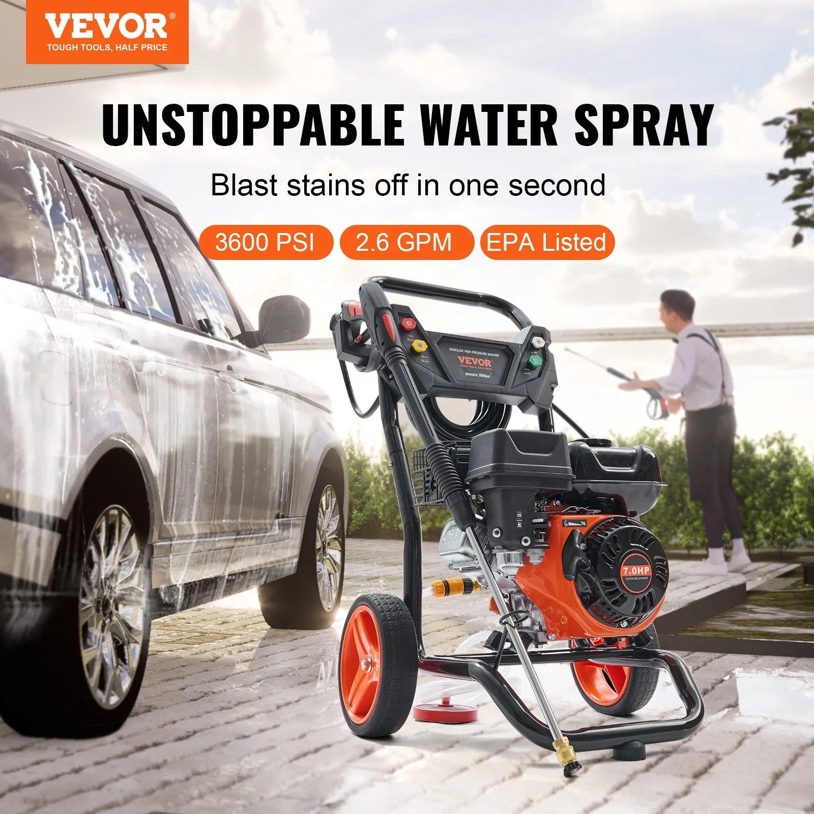 Vevor 3600 PSI Gas Pressure Washer 2.6 GPM with Copper Pump and 5 Quick Connect Nozzles New