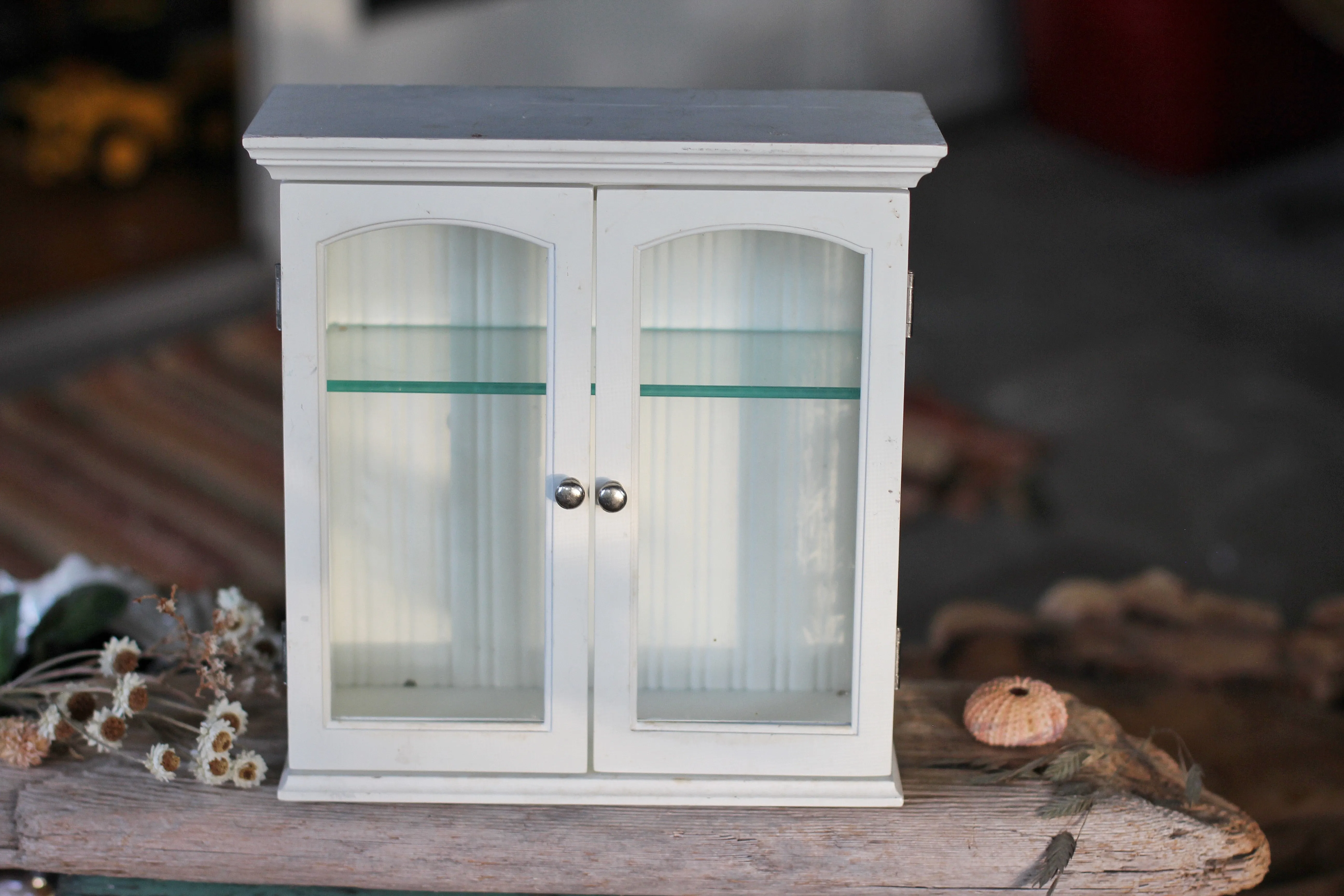 Vintage White Wood Jewelry Box