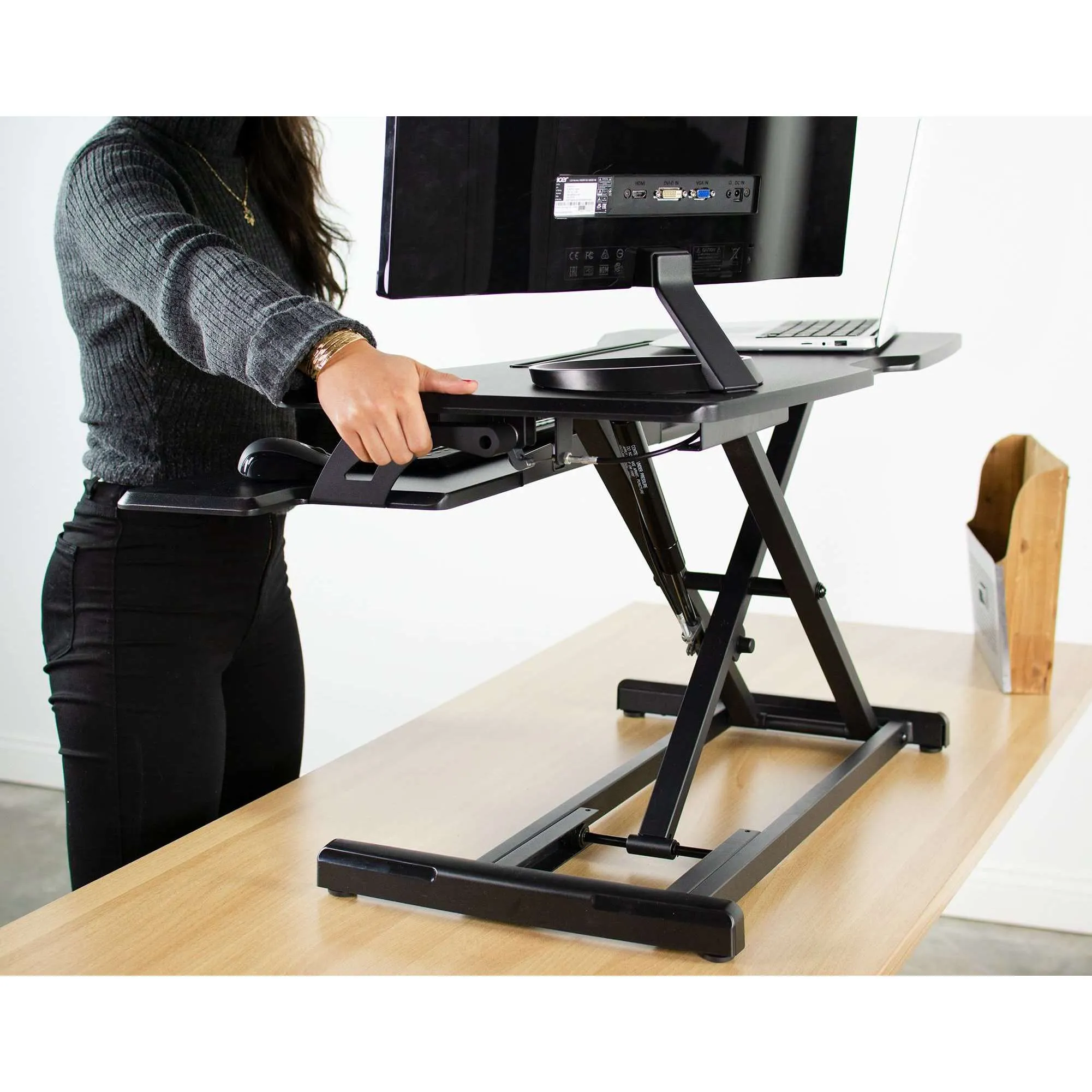 VIVO Black 33" Height Adjustable Standing Desk Monitor Riser, DESK-V000N