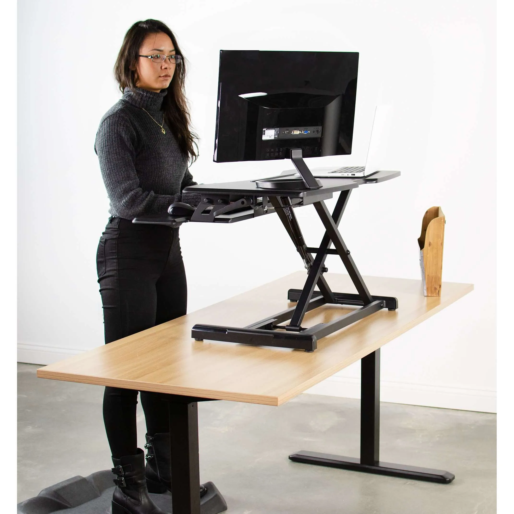 VIVO Black 33" Height Adjustable Standing Desk Monitor Riser, DESK-V000N