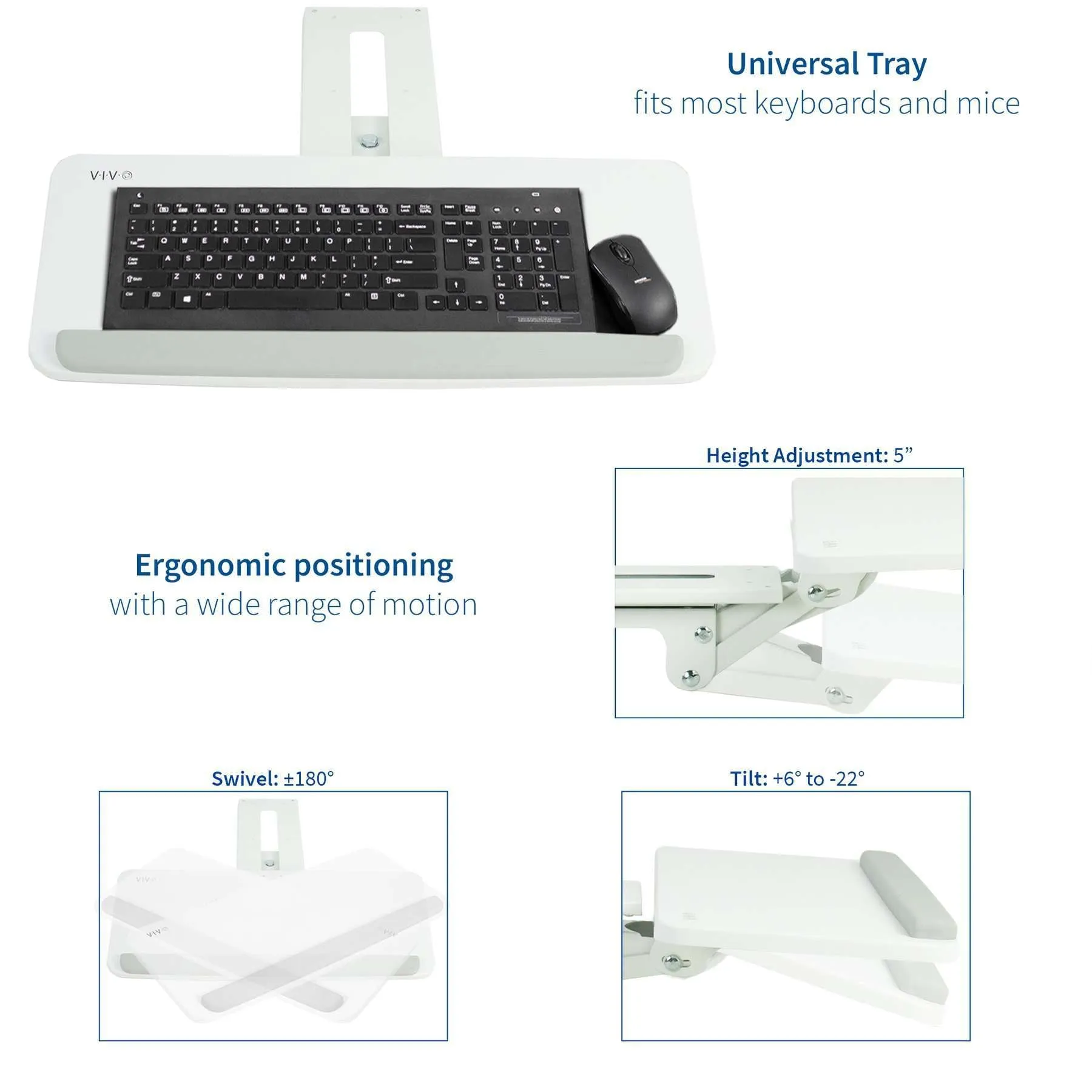 VIVO Under-Desk Ergonomic Adjustable Keyboard, MOUNT-KB03B/KB03W