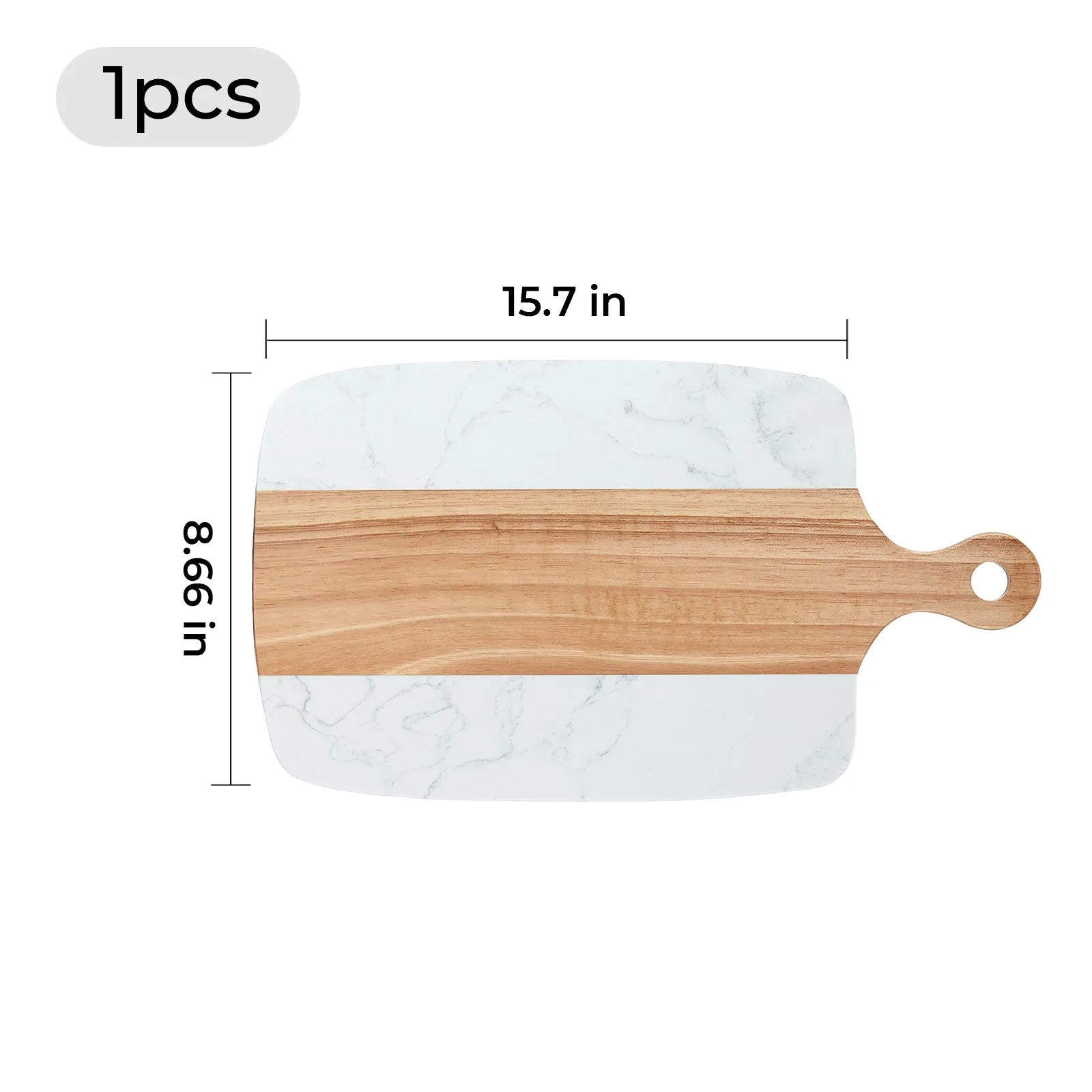 White Marble and Wood Cutting Board with Handle (1pcs)