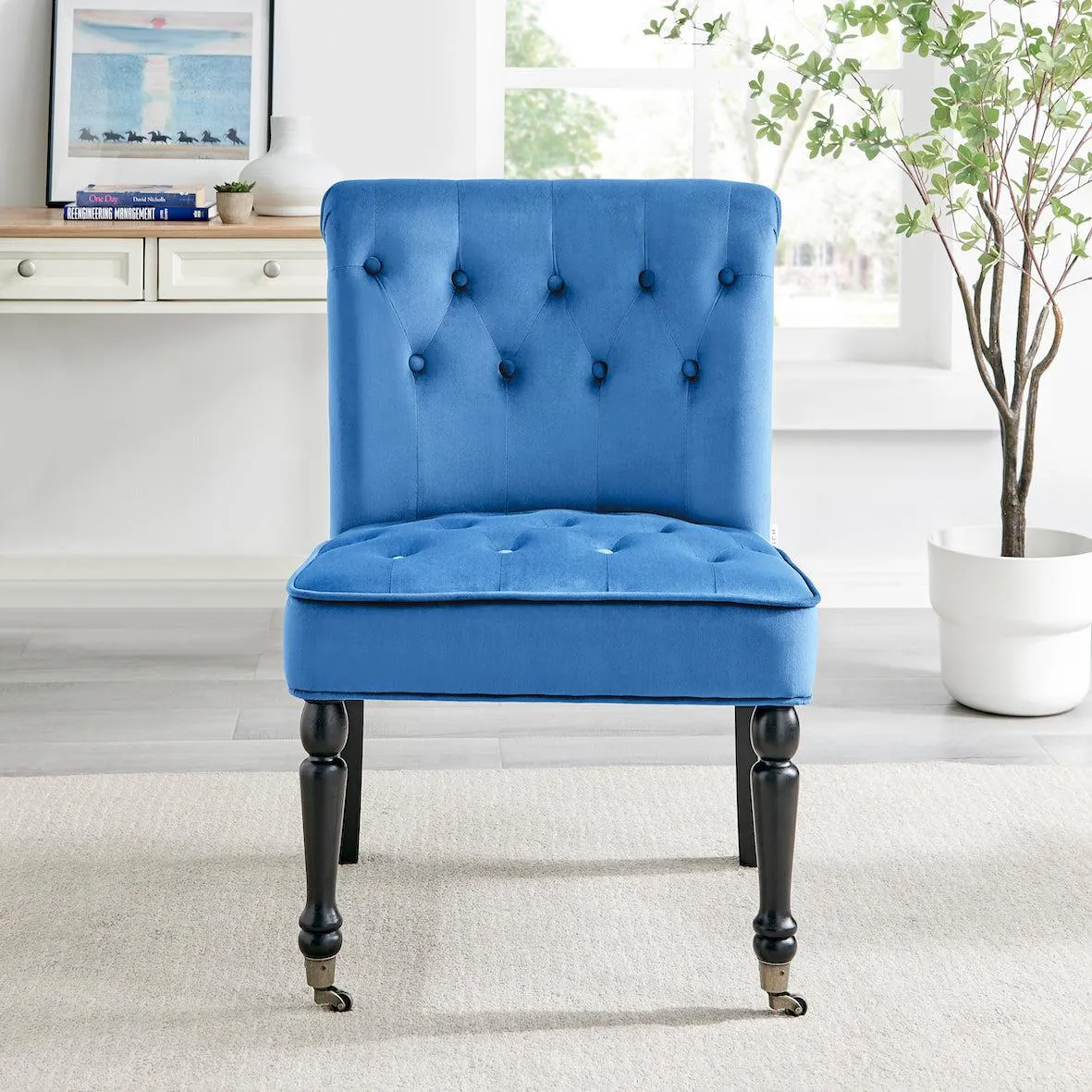 Winston Velvet Accent Chair On Wheels Royal Blue