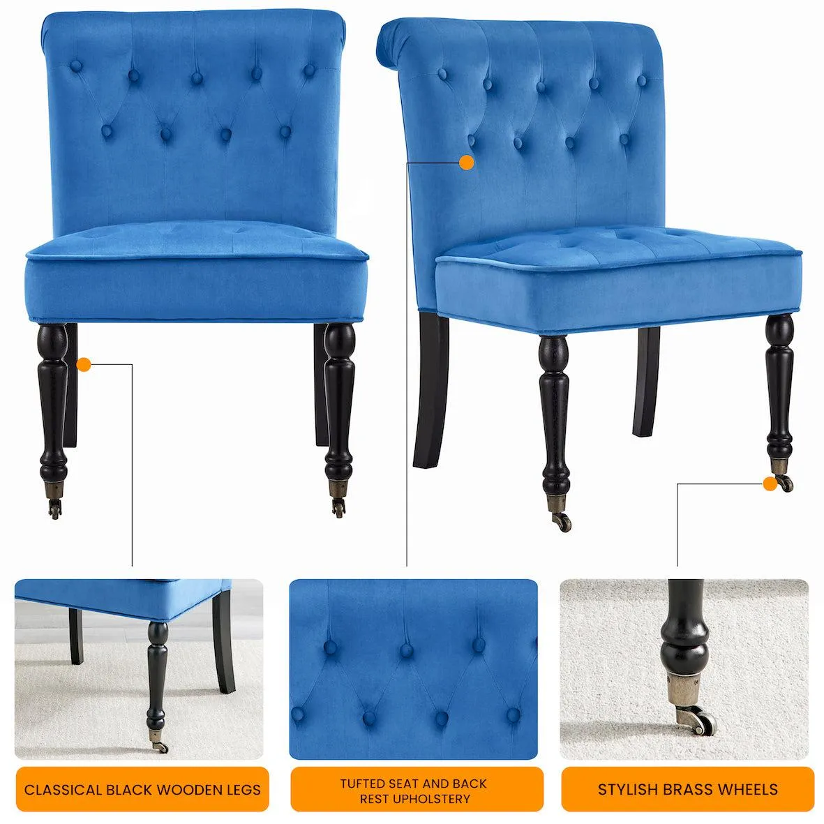 Winston Velvet Accent Chair On Wheels Royal Blue