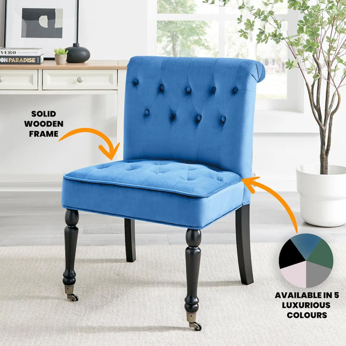 Winston Velvet Accent Chair On Wheels Royal Blue