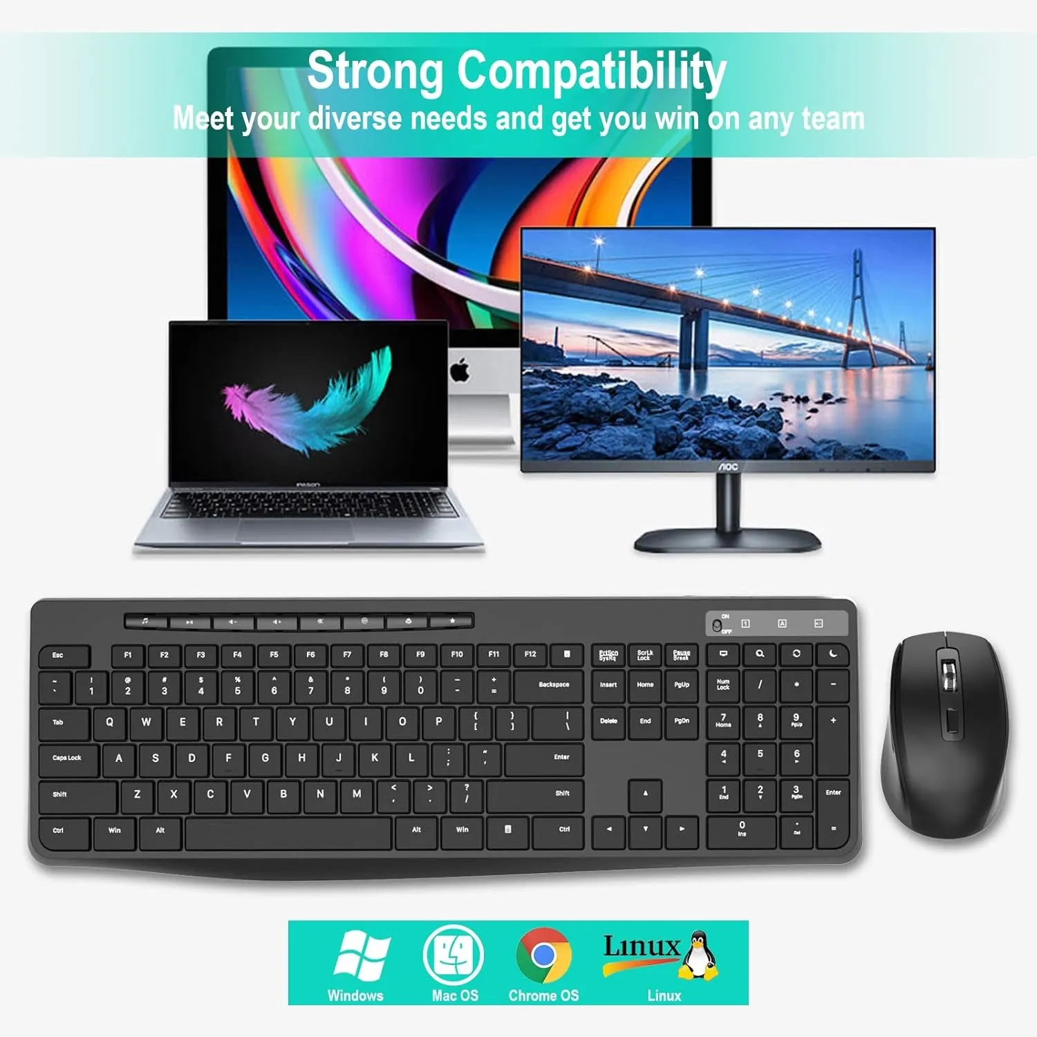 Wireless Keyboard and Mouse Combo,Earlylit 2.4G Full-Sized Ergonomic Keyboard Mouse,3 DPI Adjustable Cordless USB Mouse and Keyboard,12 Shortcut Keys and Quiet Click for Computer/Laptop/Windows/Mac