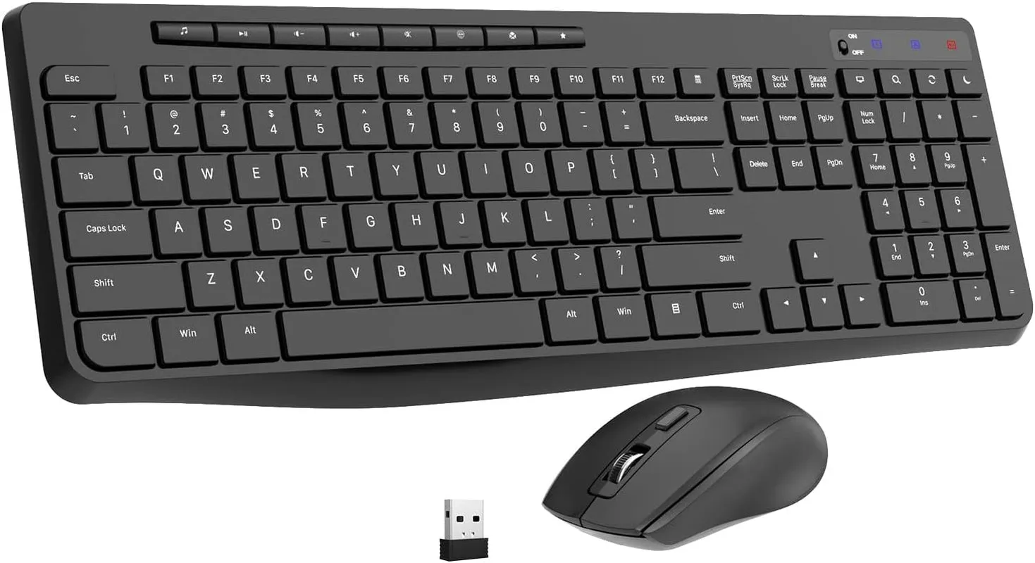 Wireless Keyboard and Mouse Combo,Earlylit 2.4G Full-Sized Ergonomic Keyboard Mouse,3 DPI Adjustable Cordless USB Mouse and Keyboard,12 Shortcut Keys and Quiet Click for Computer/Laptop/Windows/Mac