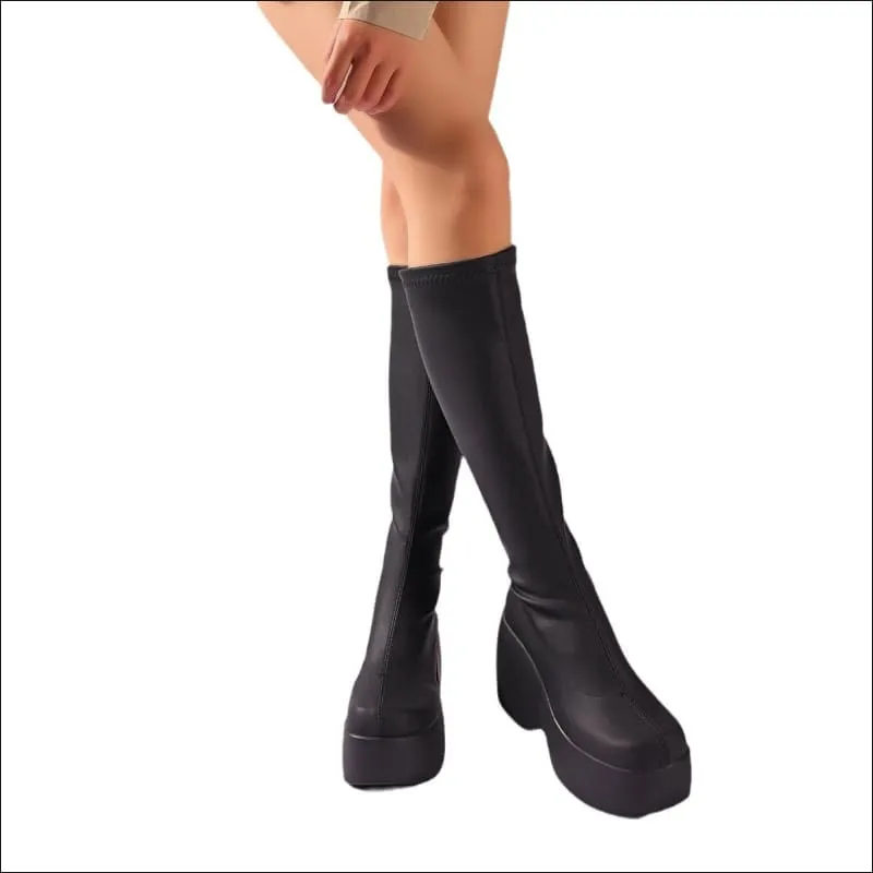 Women's High Chunky Platform Elasticated Knee-length Boots