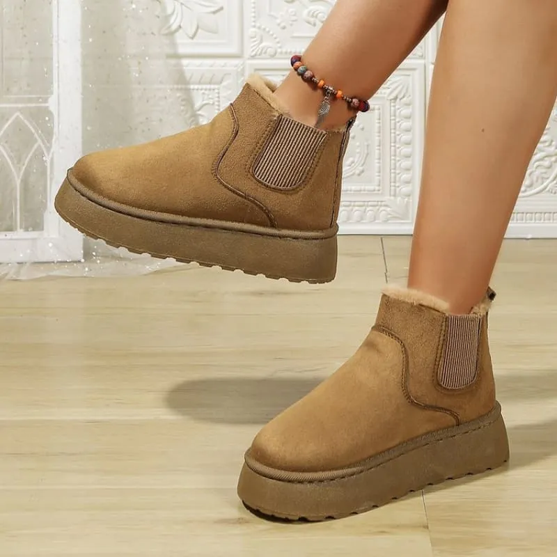 Womens Short Plush Tan Suede Ankle Boots for Casual Ugg Style