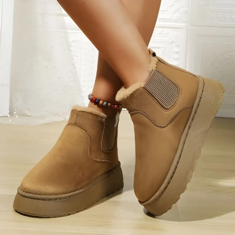 Womens Short Plush Tan Suede Ankle Boots for Casual Ugg Style